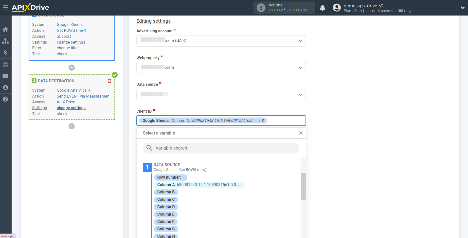 How to Connect Google Analytics 4 as Data Destination | Assigning fields