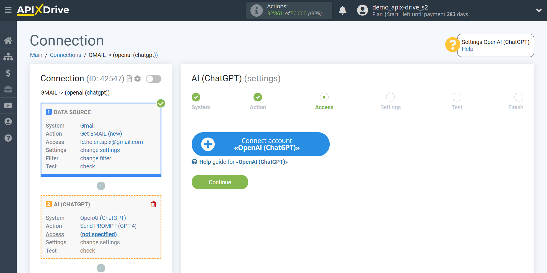 Setting up analyze emails with OpenAI (ChatGPT) | Account conection