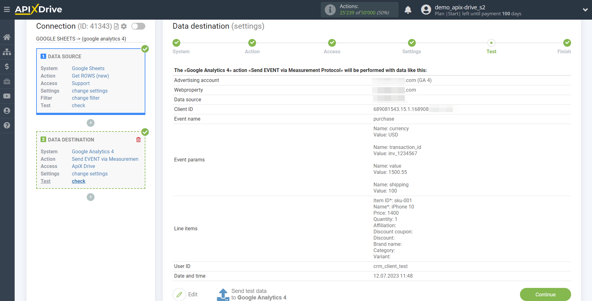 How to Connect Google Analytics 4 as Data Destination | Test data