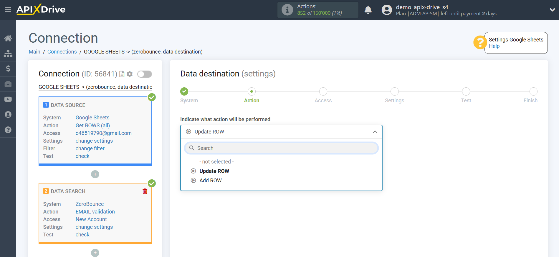 Setting up an ZeroBounce Item Search in Google Sheets | Action selection Setting up an ZeroBounce Item Search in Google Sheets | Action selection