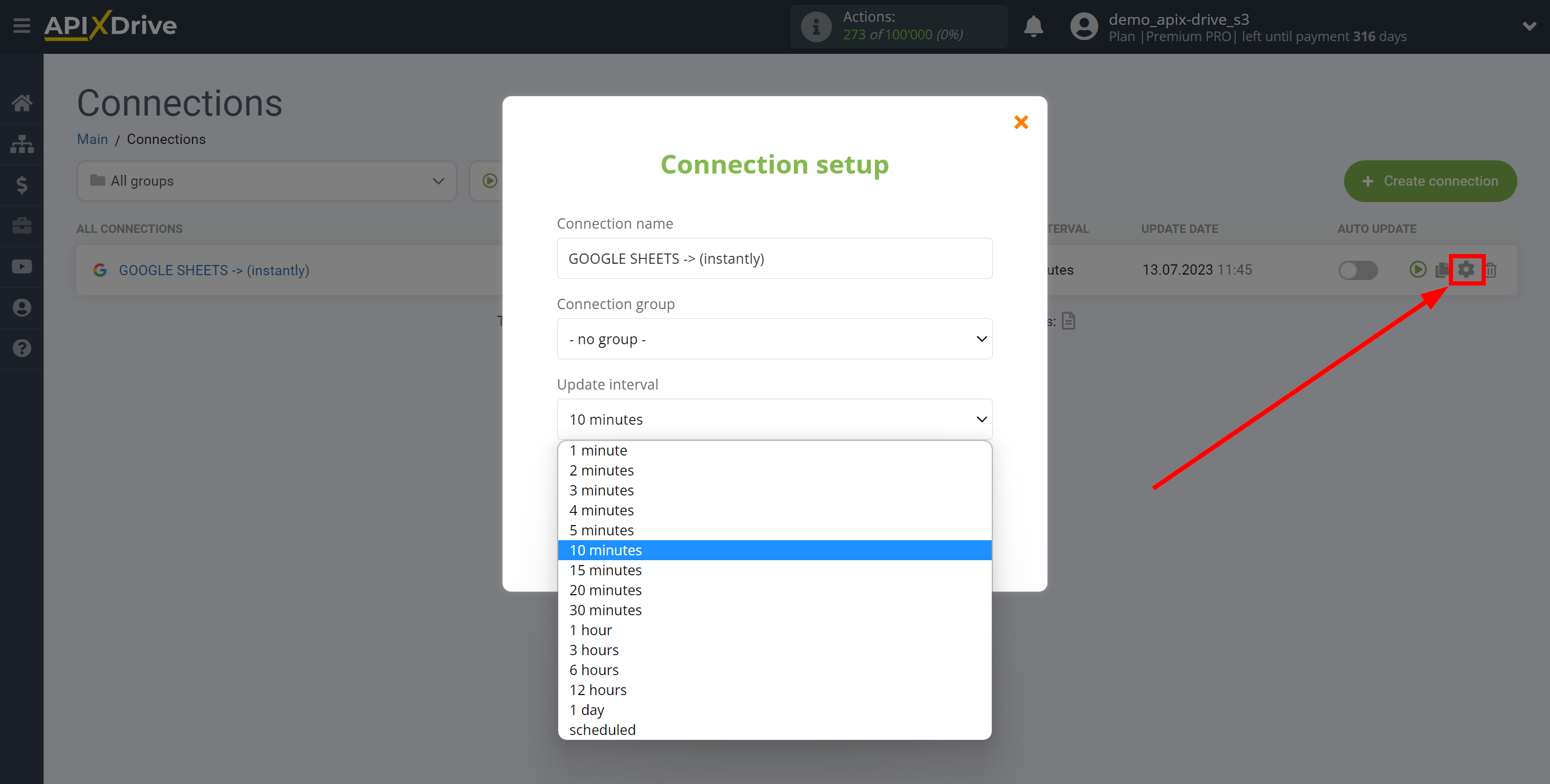 How to Connect Instantly as Data Destination | Update interval