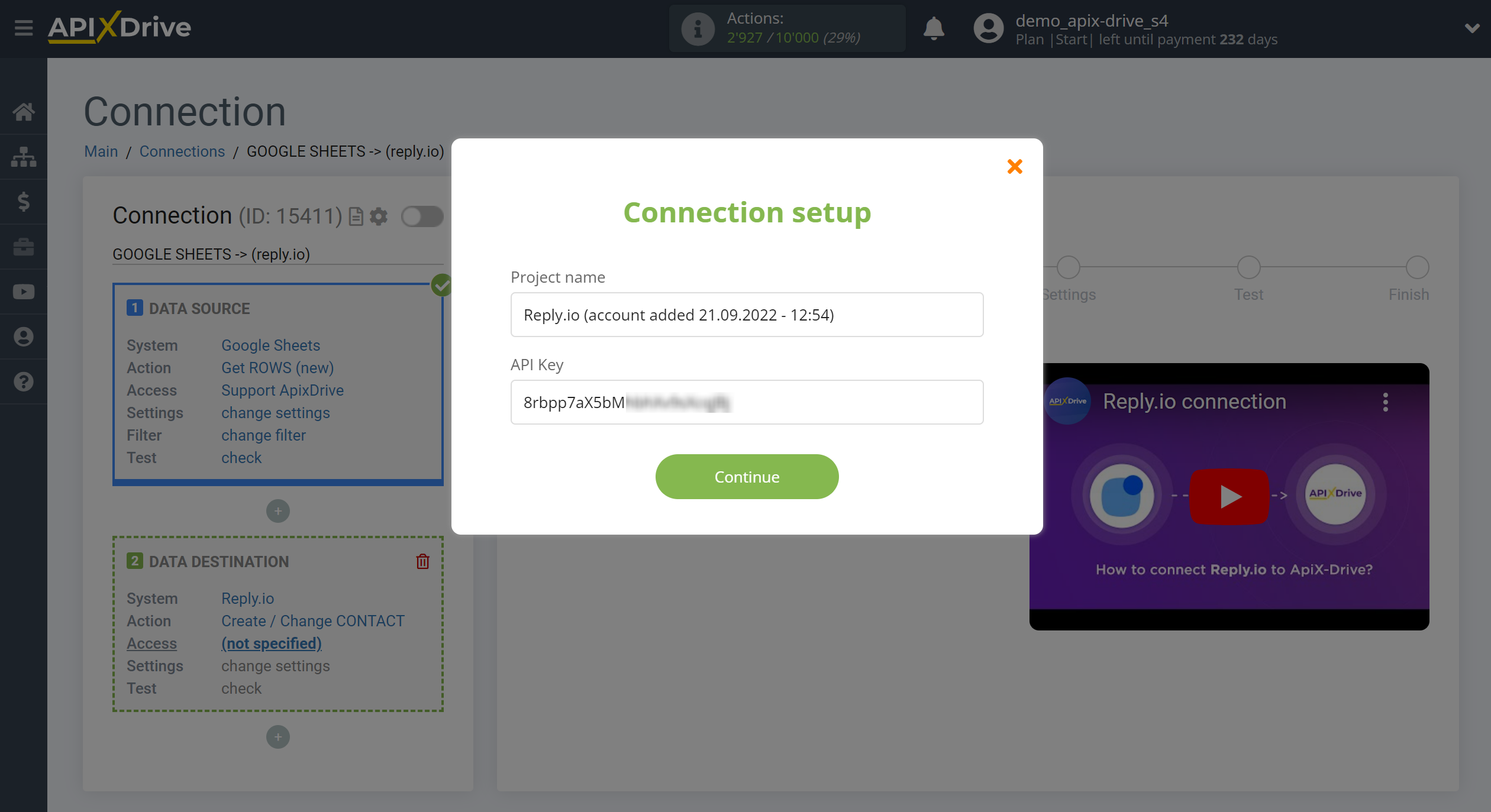 How to Connect Reply.io as Data Destination | Account connection