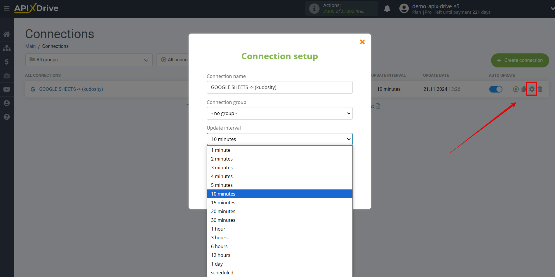 How to Connect Kudosity as Data Destination | Update interval