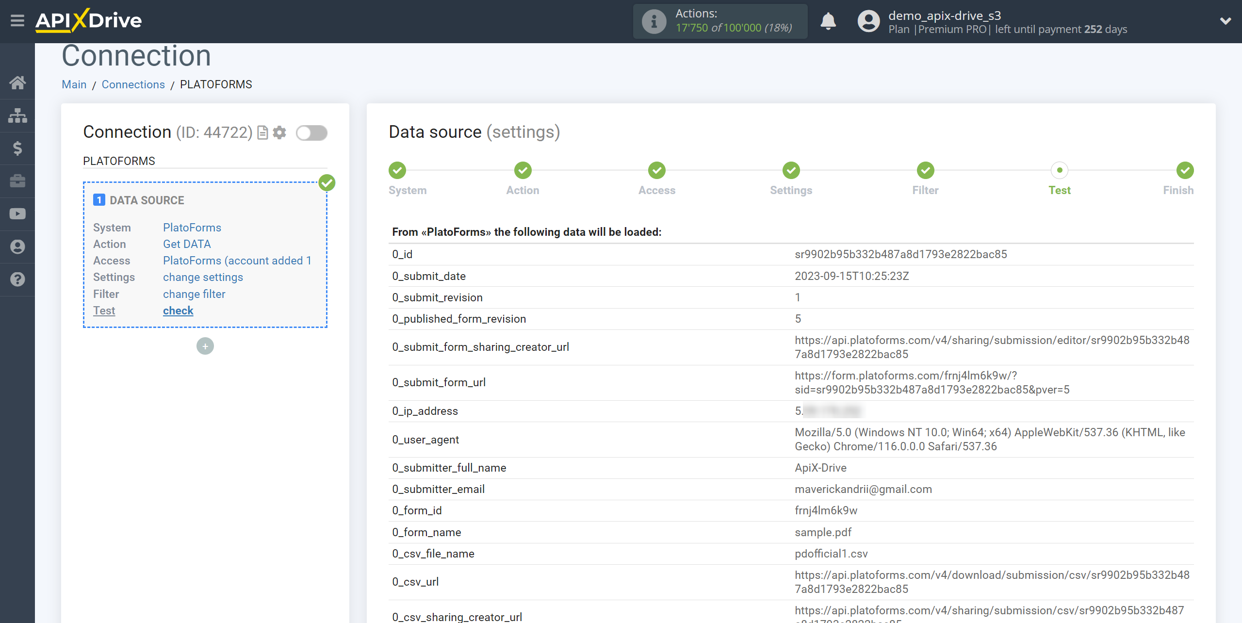 How to Connect PlatoForms as Data Source | Test data