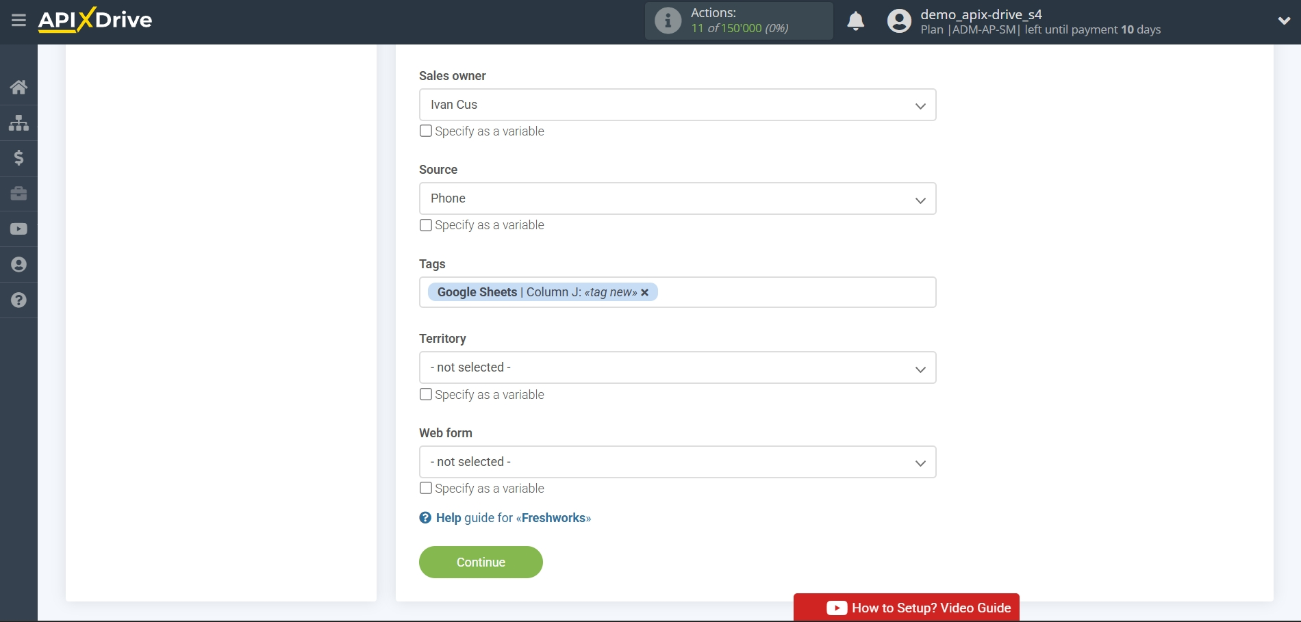 How to setup&nbsp;Freshworks Update Deal / Create Deal | Assigning Fields