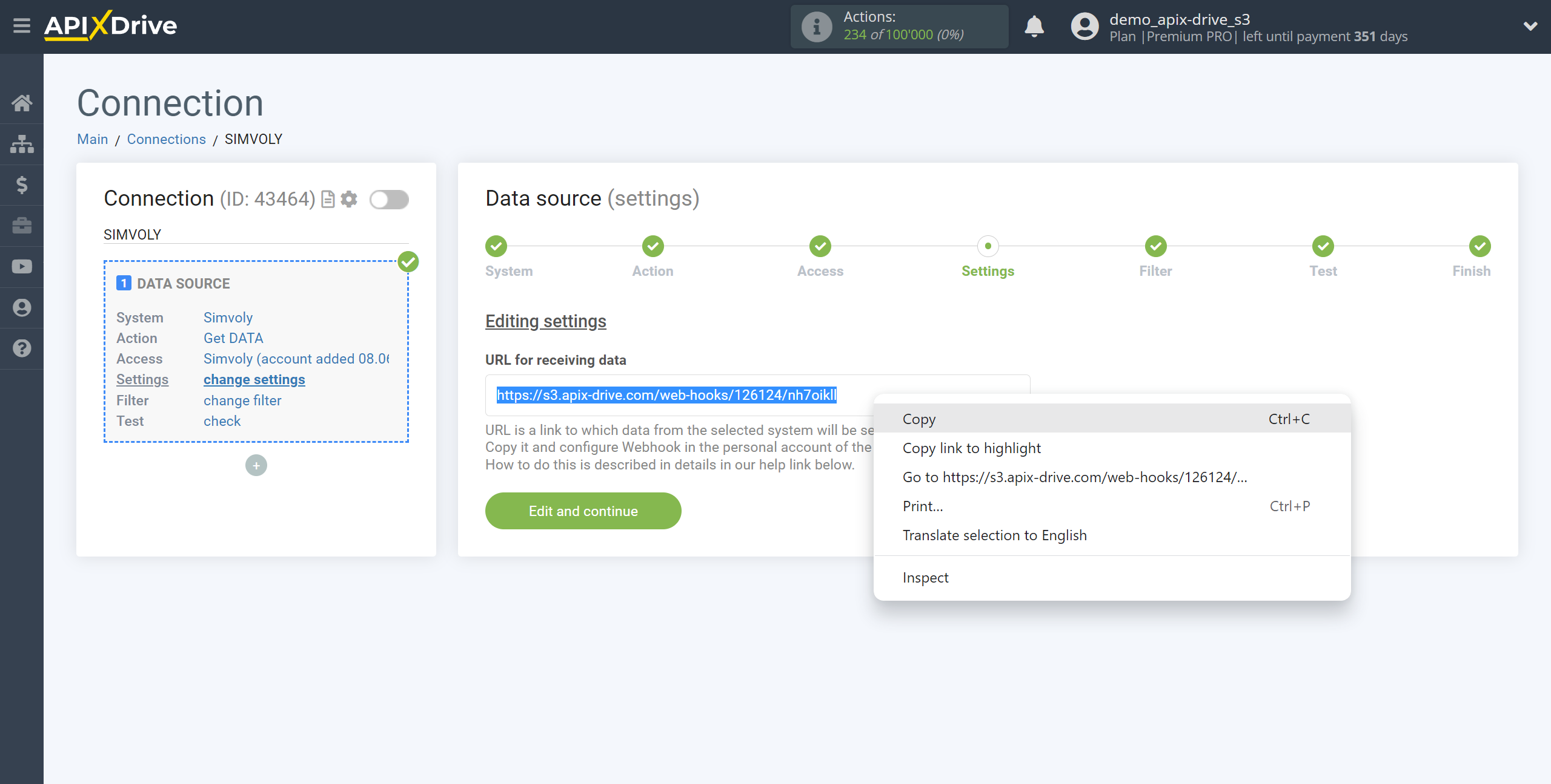 How to Connect Simvoly as Data Source | URL for receiving data