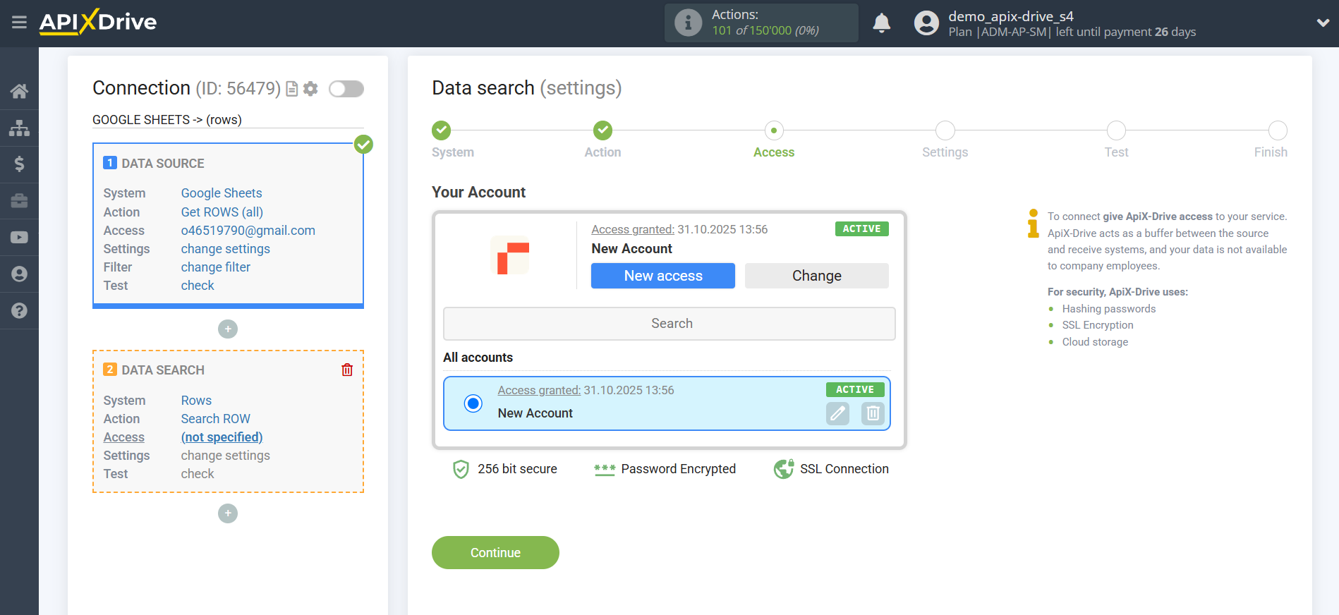 Setting up an Rows Item Search in Google Sheets | Selecting a Search account Setting up an Rows Item Search in Google Sheets | Selecting a Search account