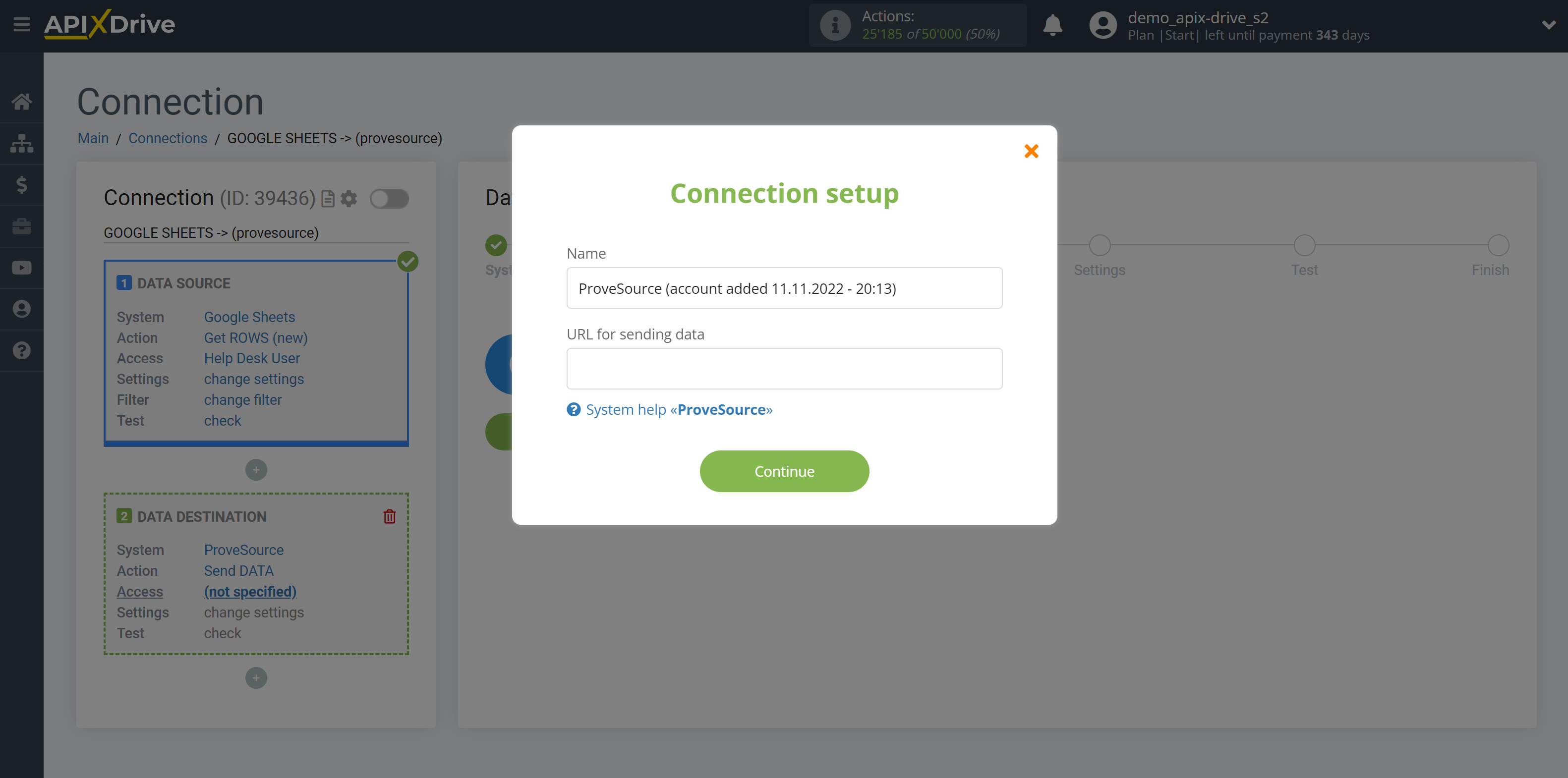 How to Connect ProveSource as Data Destination |&nbsp;Connection setup