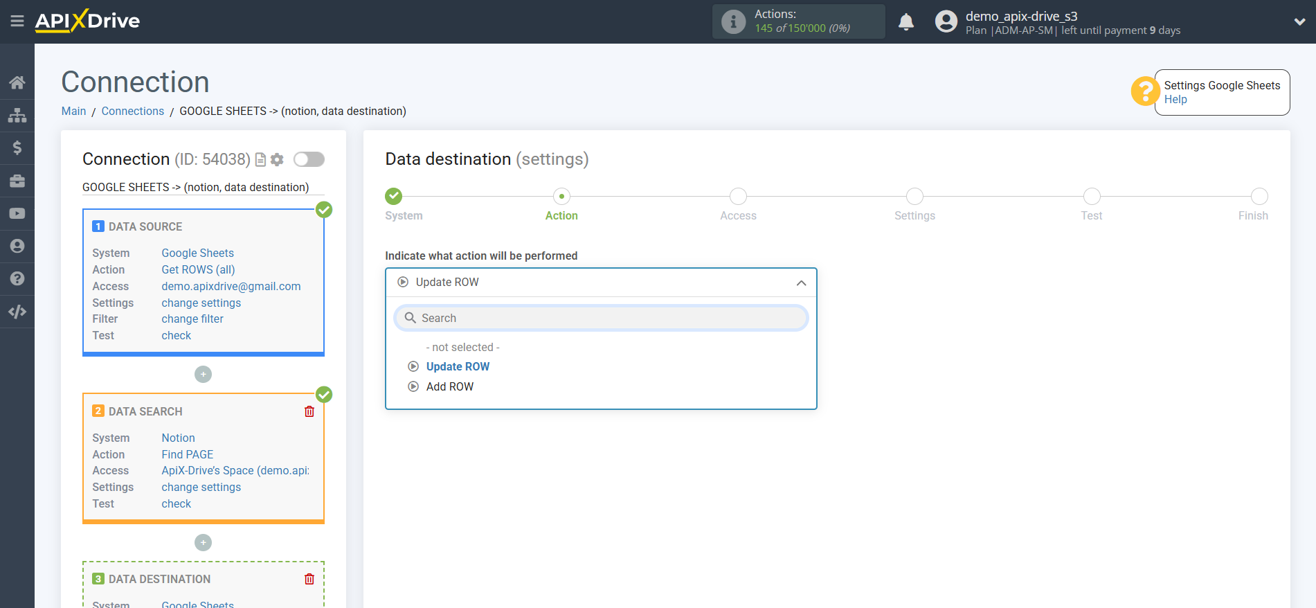 Setting up an Notion Item Search in Google Sheets | Action selection