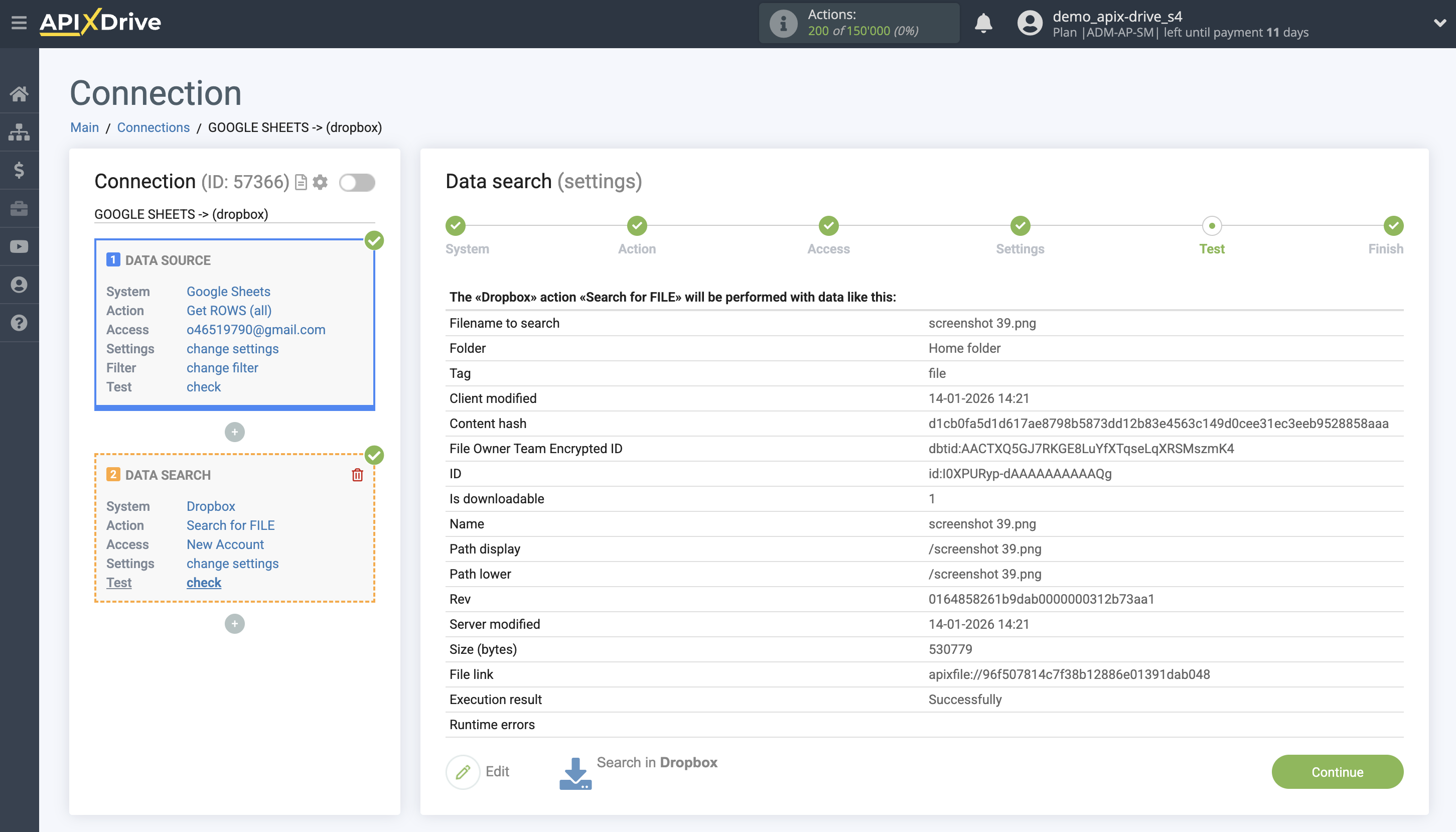 Setting up Dropbox Contact Search in Google Sheets | Test data