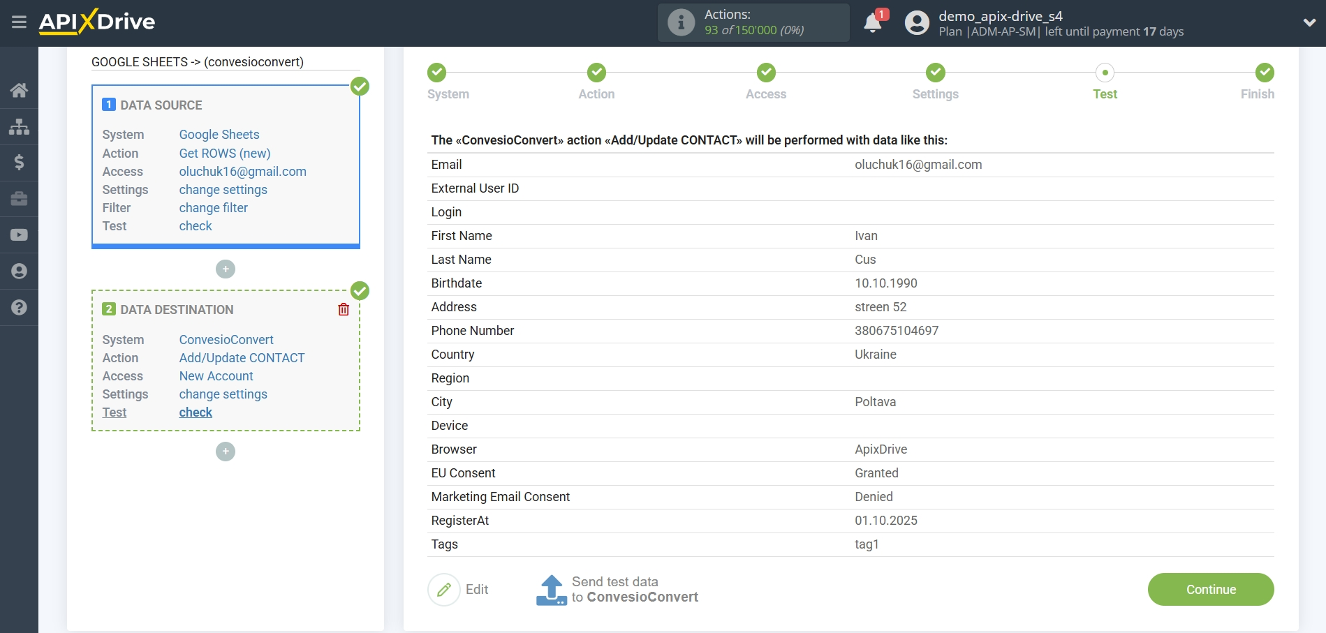 How to Connect ConvesioConvert as Data Destination | Test data How to Connect ConvesioConvert as Data Destination | Test data