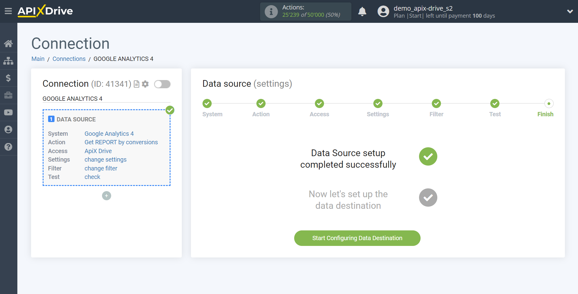 How to Connect Google Analytics 4 as Data Source | Go to the Data Destination setup