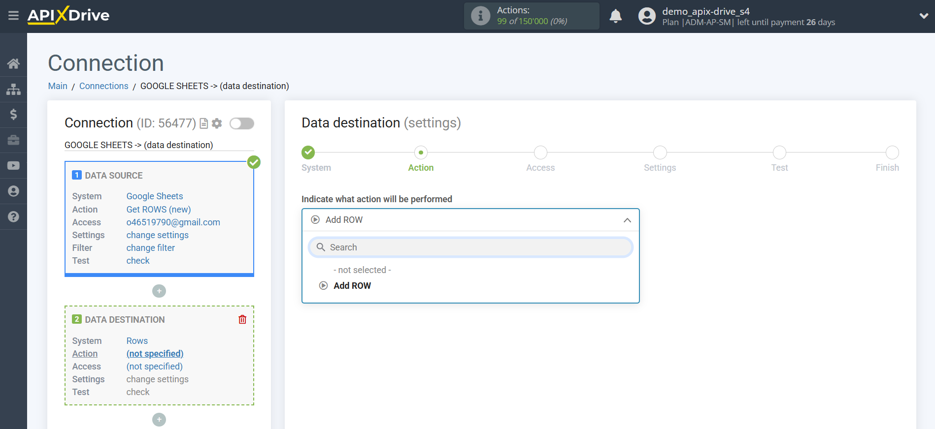 How to Connect Rows as Data Destination | Action selection How to Connect Rows as Data Destination | Action selection