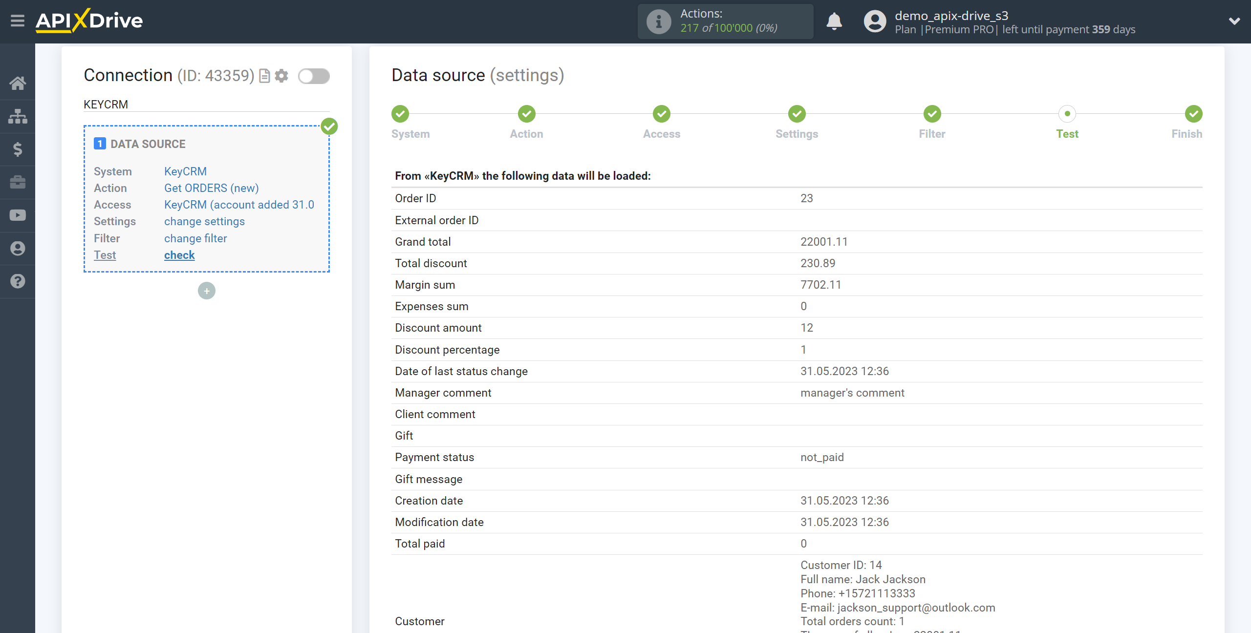 How to Connect KeyCRM as Data Source | Test data