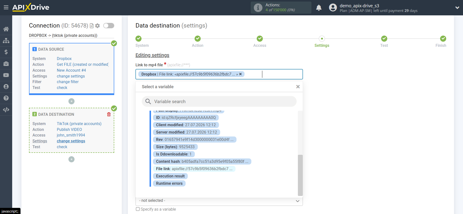 How to Connect TikTok as Data Destination | Field settings