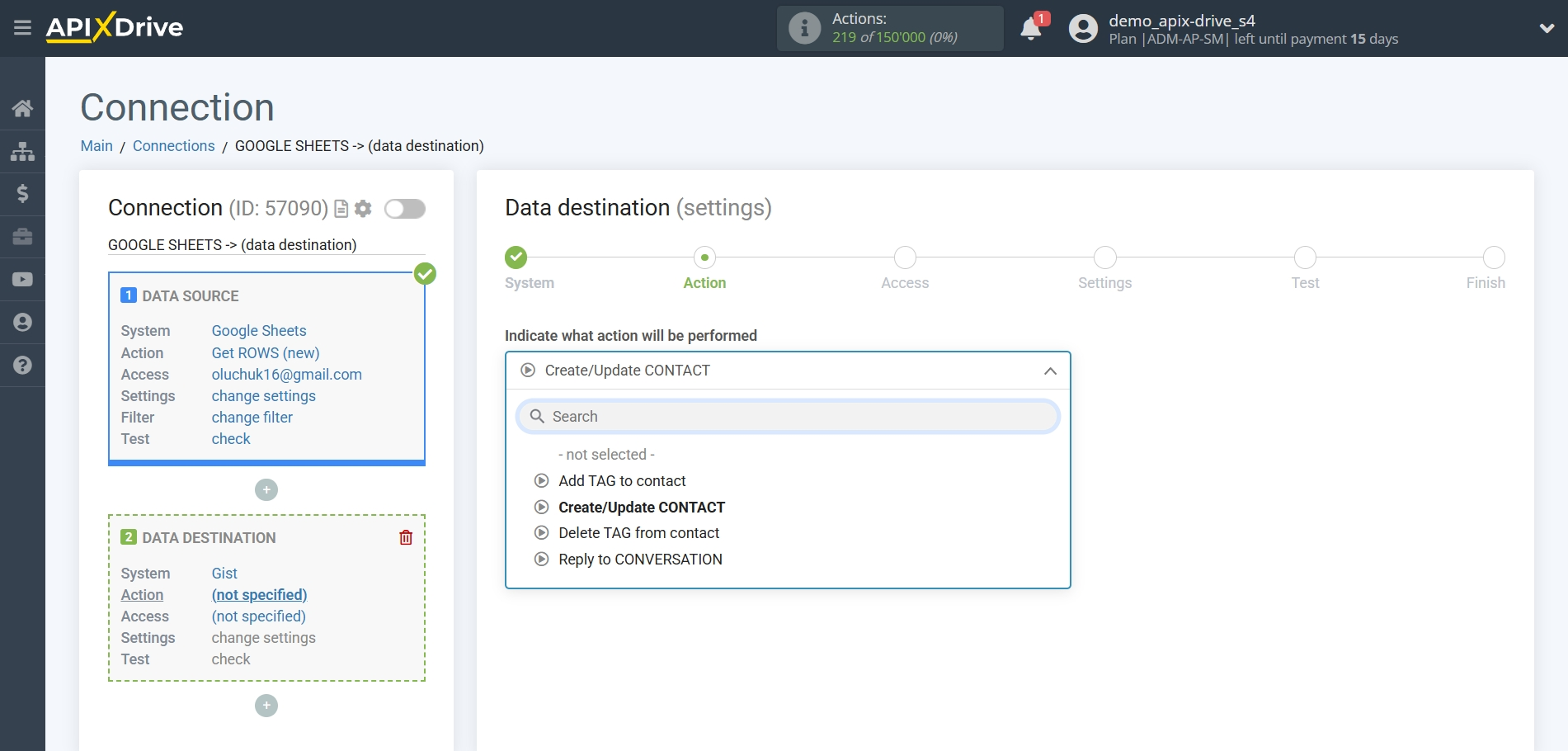 How to Connect Gist as Data Destination | Action selection How to Connect Gist as Data Destination | Action selection