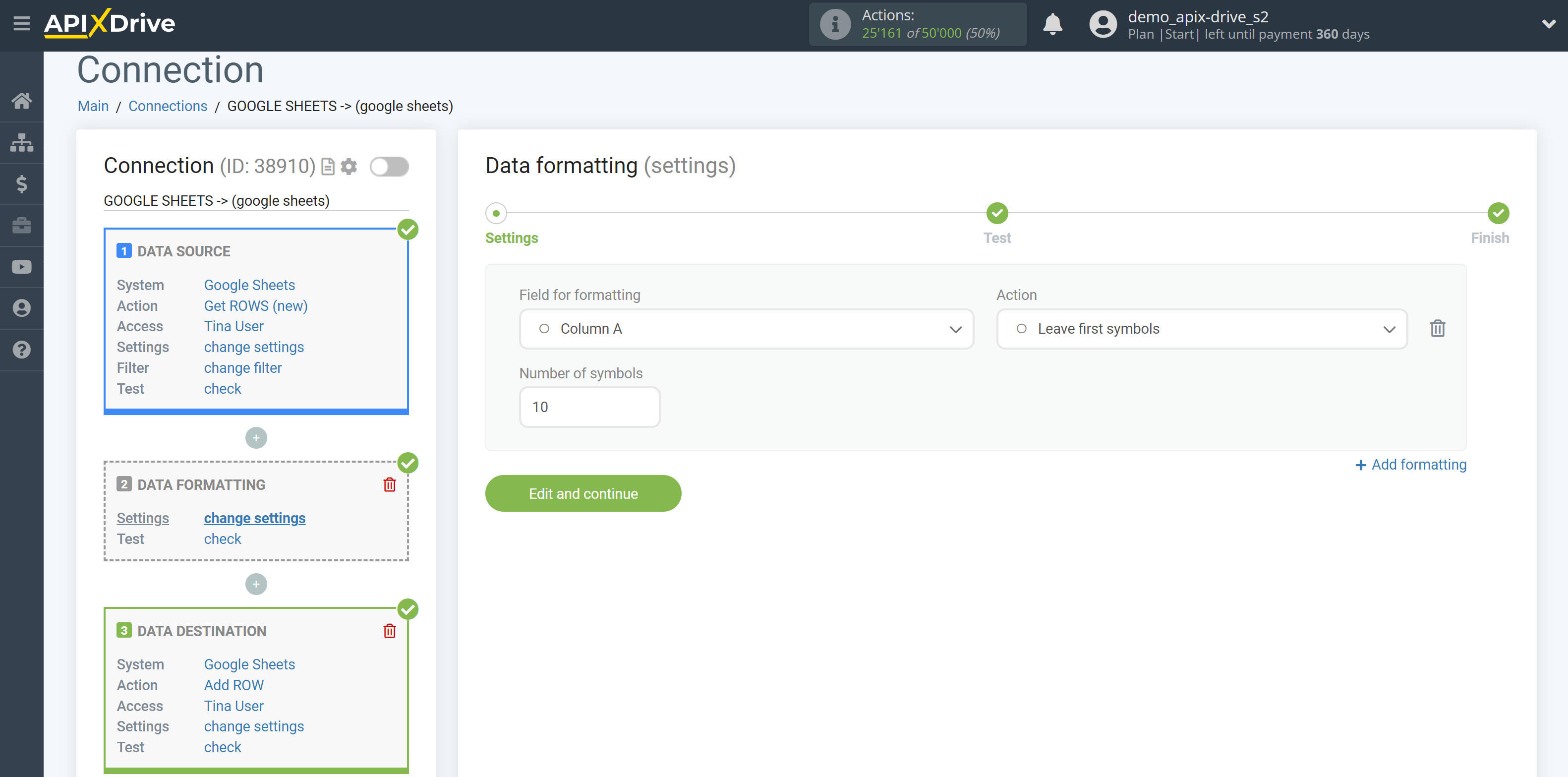 How to setup Data Formatting | Selecting the function Leave first symbols