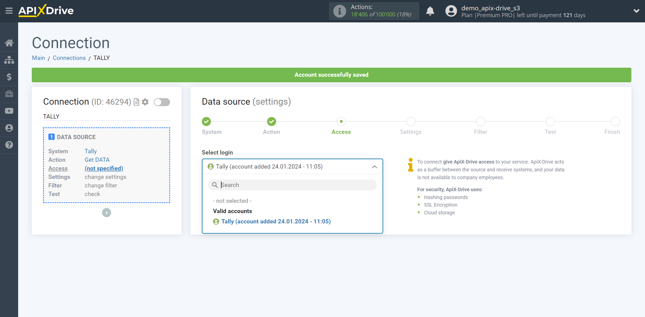 How to Connect Tally as Data Source | Account selection