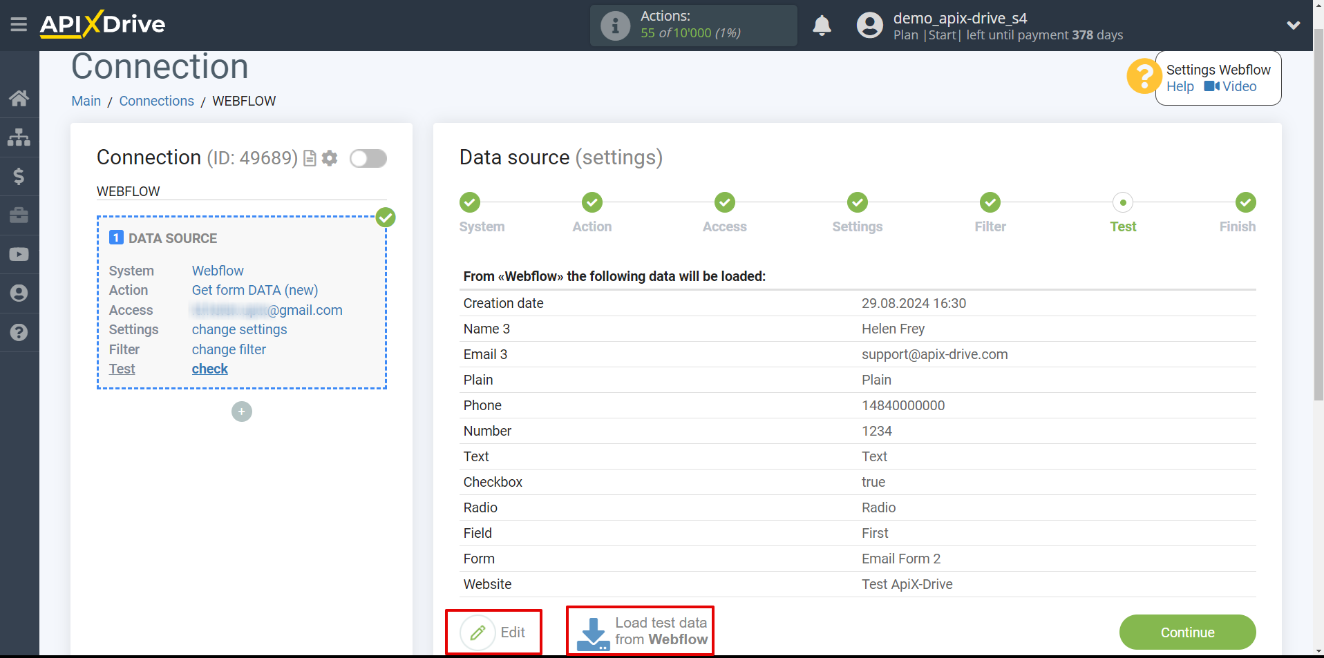 How to Connect Webflow as Data Source | Test data