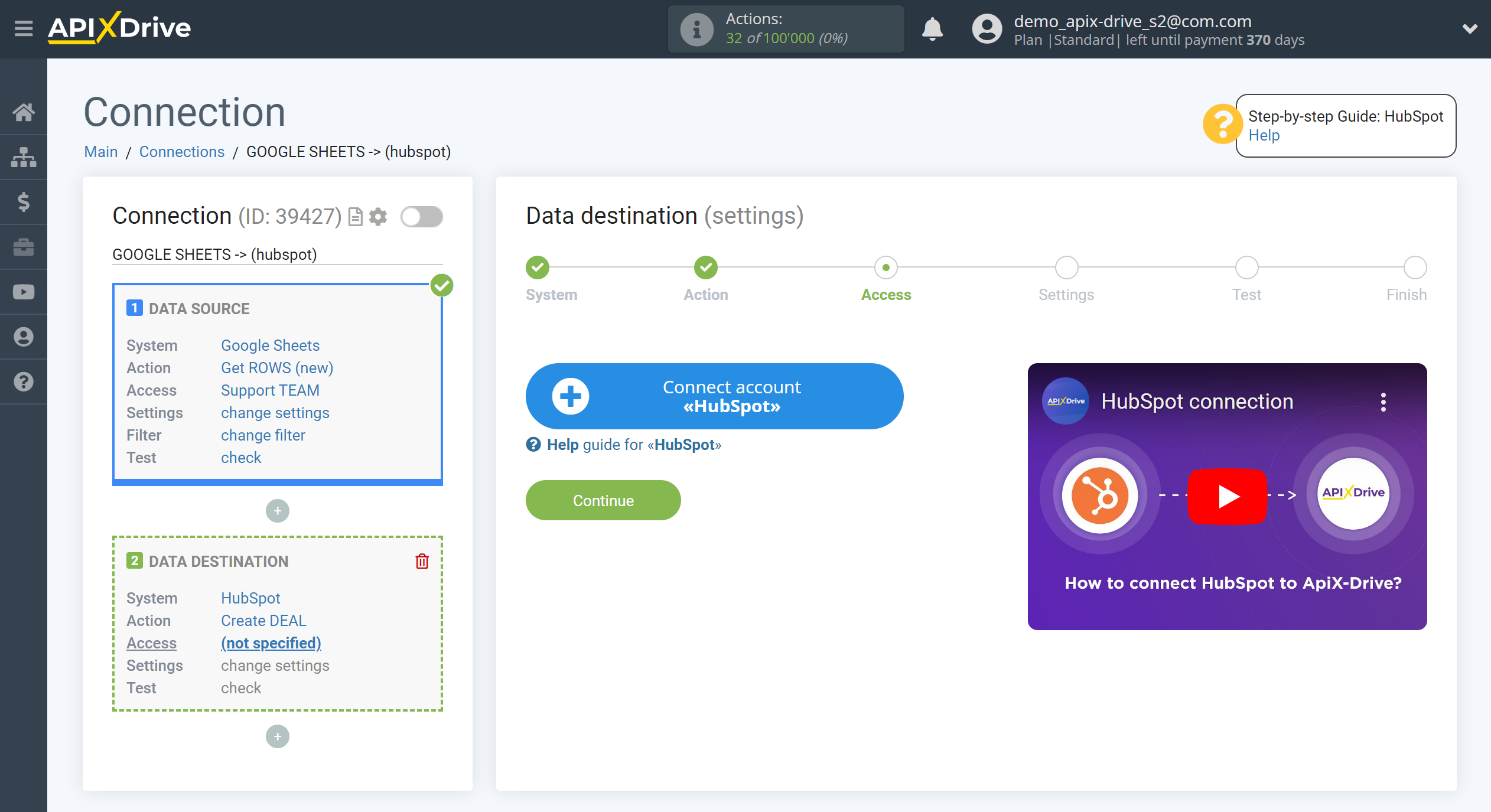 How to Connect HubSpot as Data Destination | Account connection