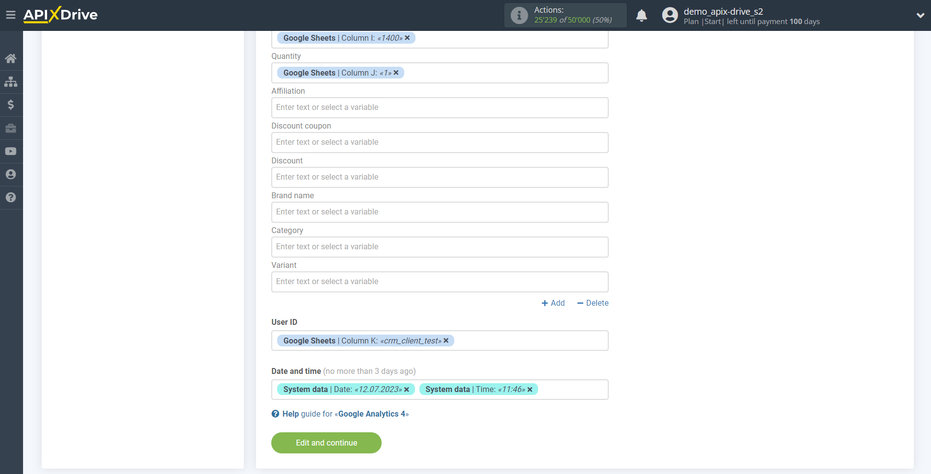 How to Connect Google Analytics 4 as Data Destination | Assigning fields