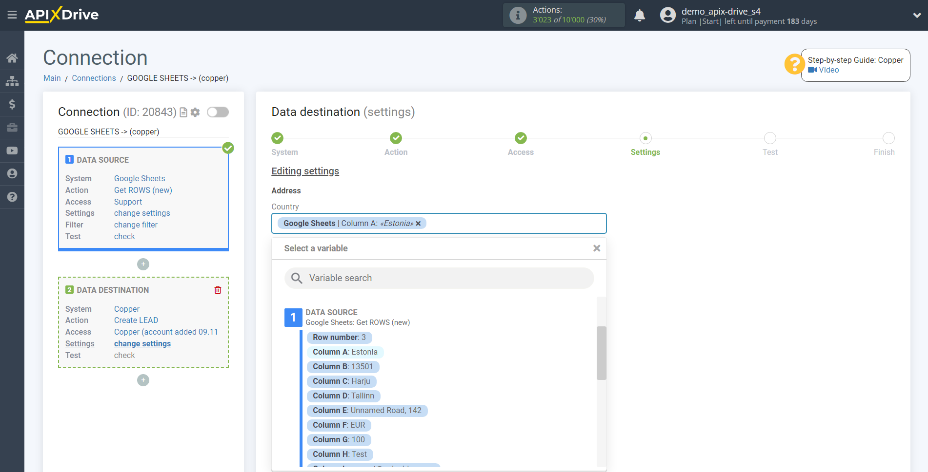 How to Connect Copper as Data Destination | Assigning Fields