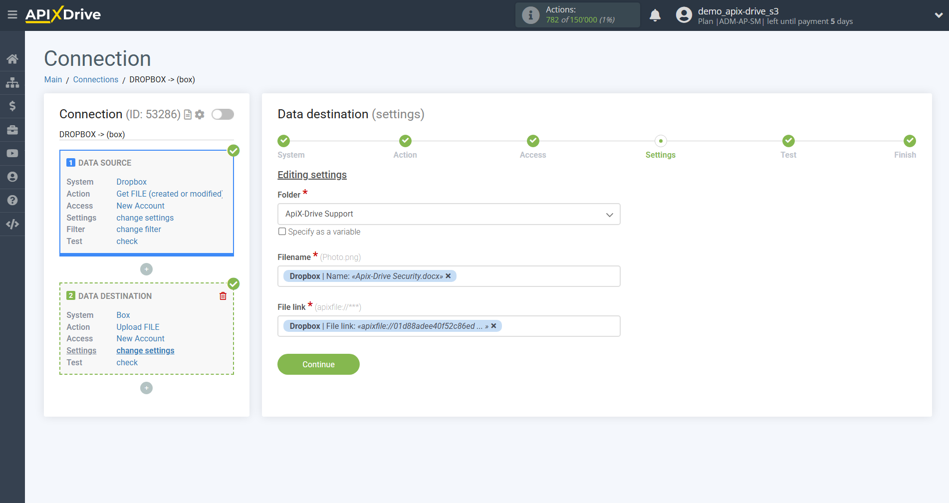 How to Connect Box as Data Destination | Field settings