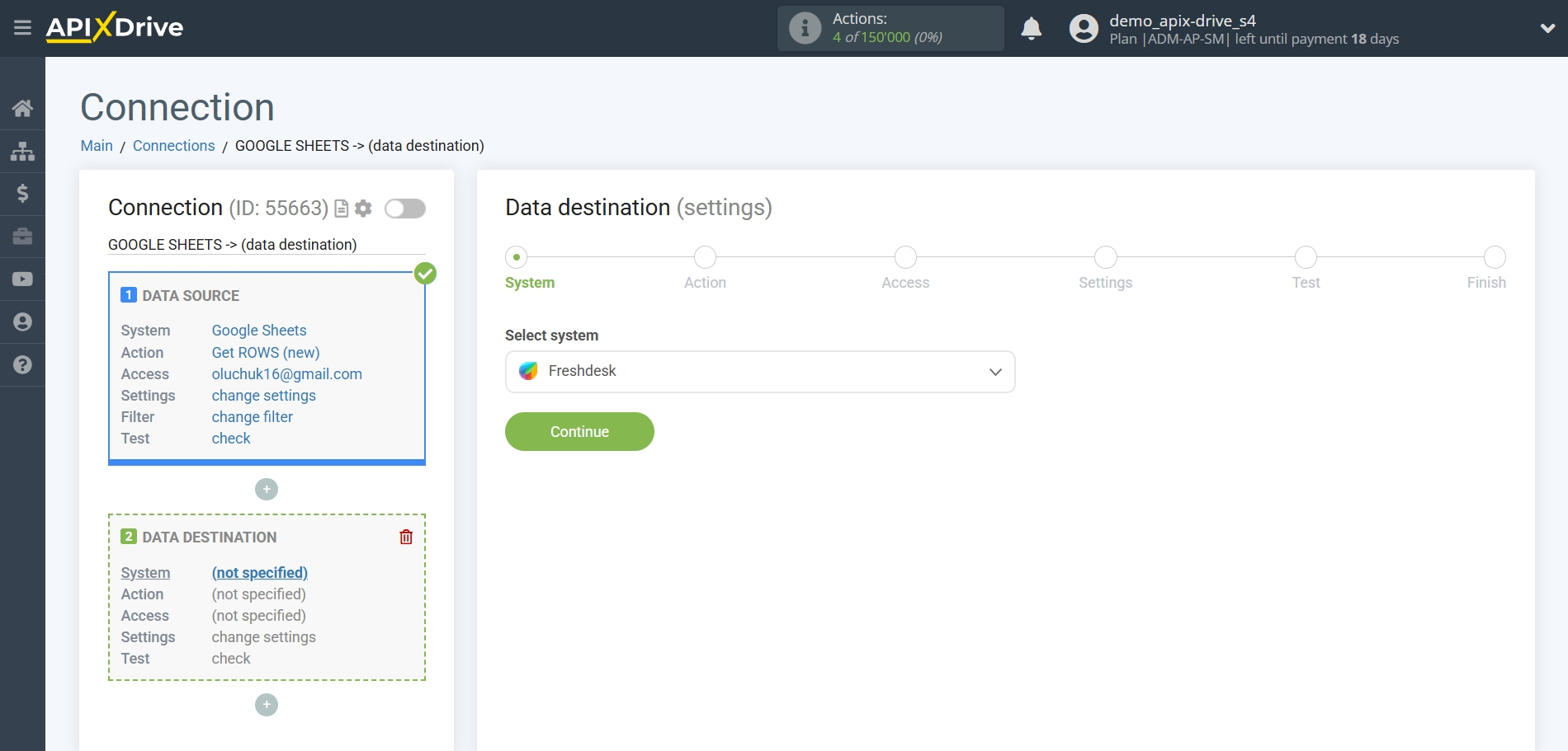 How to setup Freshdesk Update Ticket / Create Ticket | System selection a Data Destination
