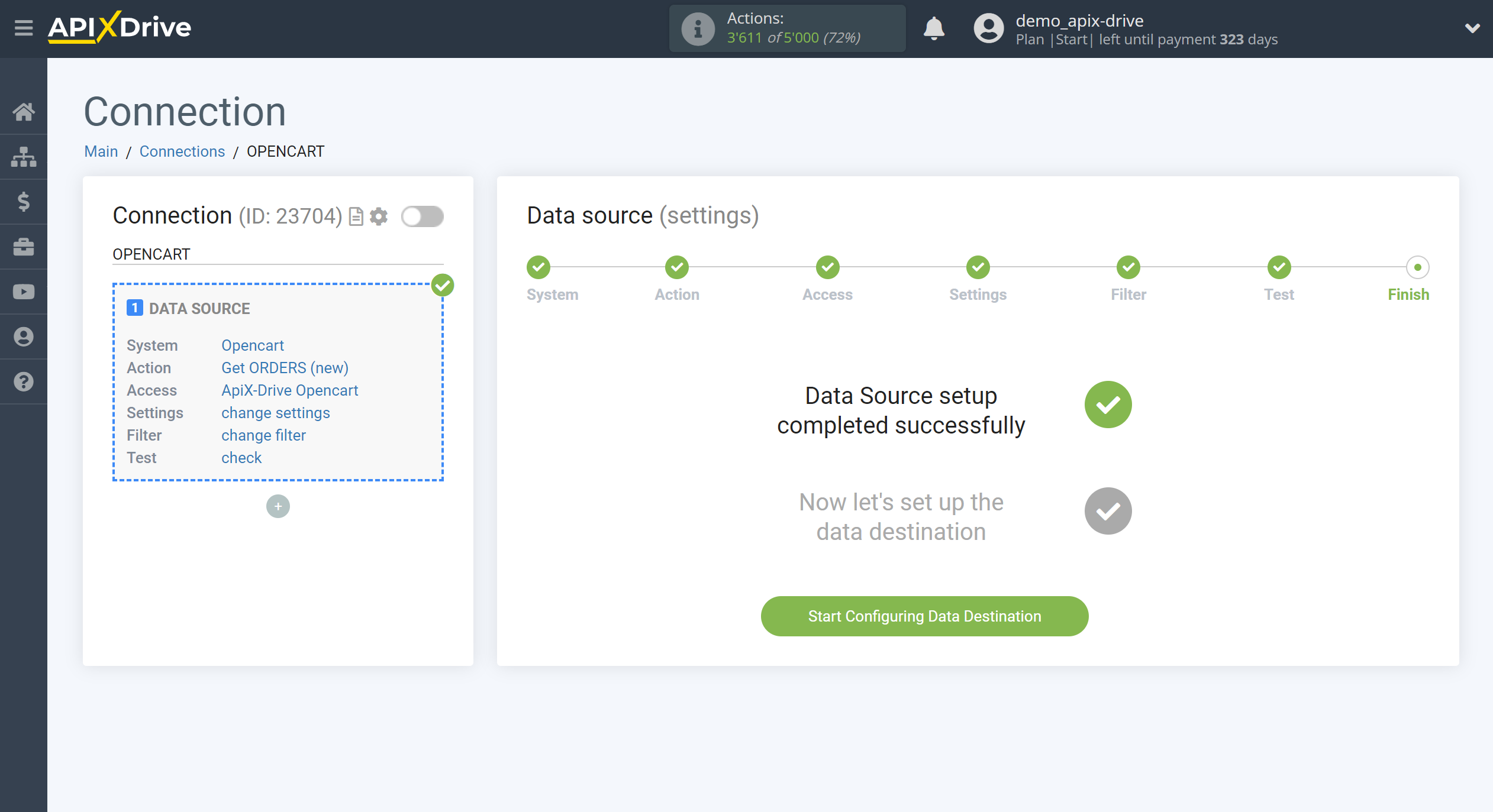 How to Connect Opencart as Data Source | Go to the Data Destination setup