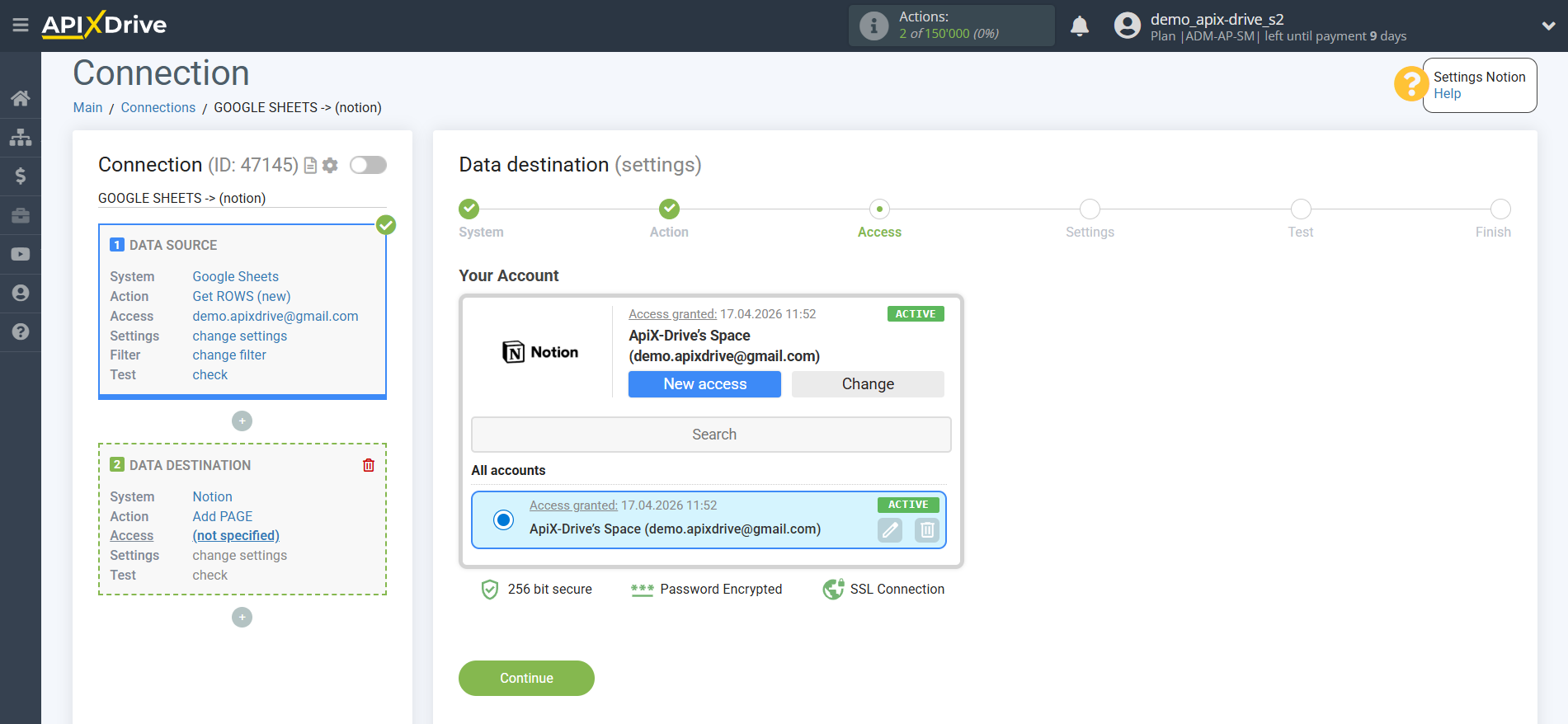 How to Connect Notion as Data Destination | Account selection