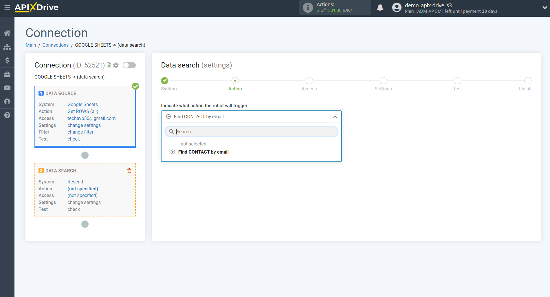 Setting up Resend Contact Search in Google Sheets | Action selection Setting up Resend Contact Search in Google Sheets | Action selection