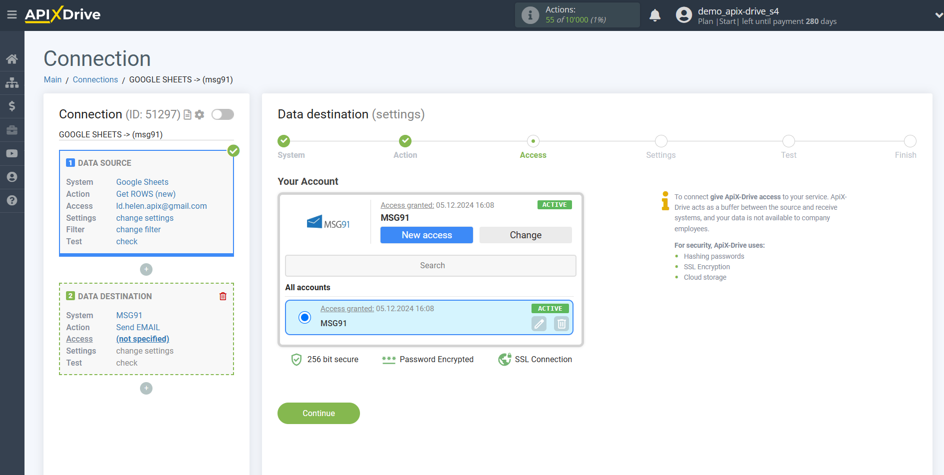 How to Connect MSG91 as Data Destination | Account selection