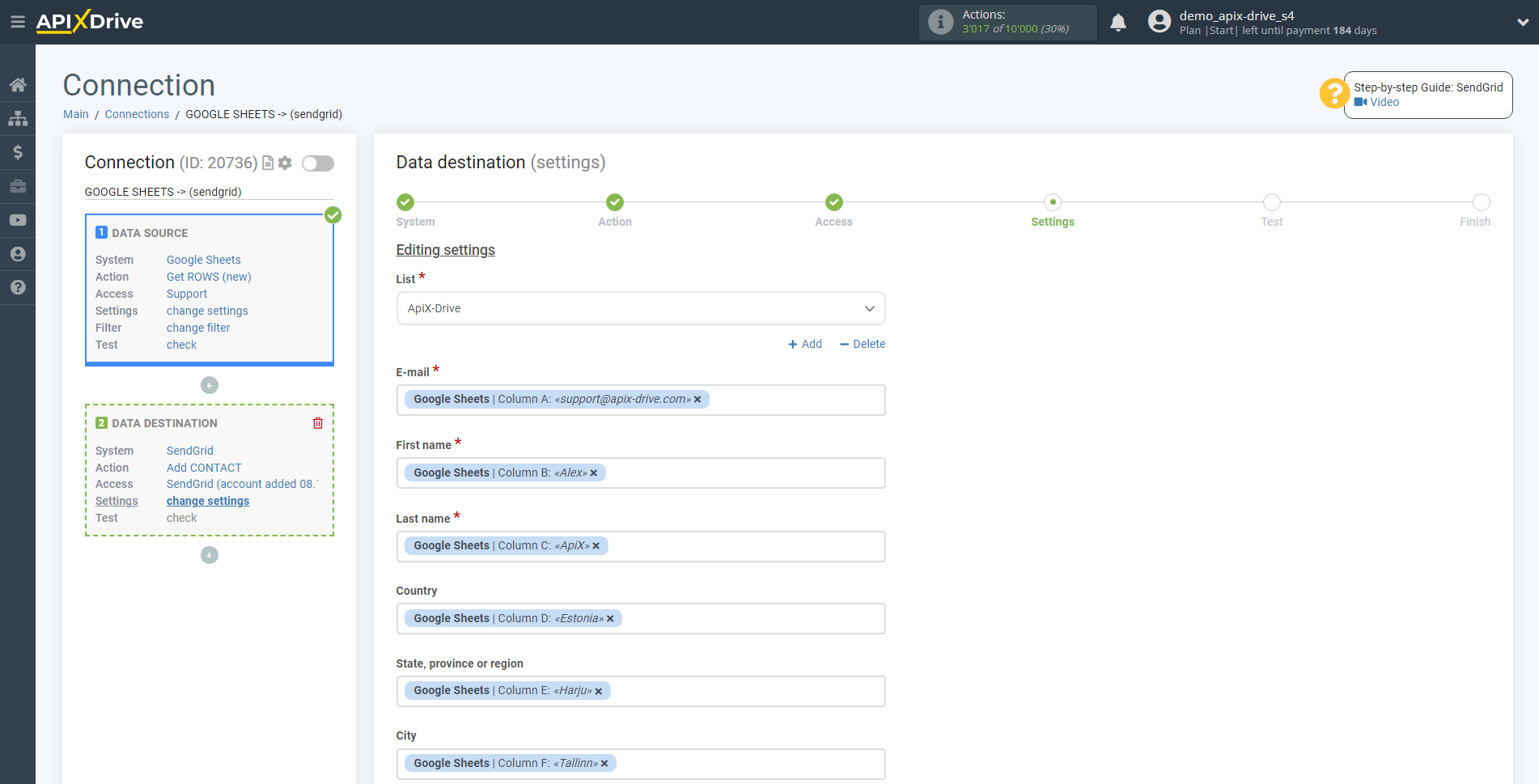 How to Connect SendGrid as Data Destination | Assigning fields