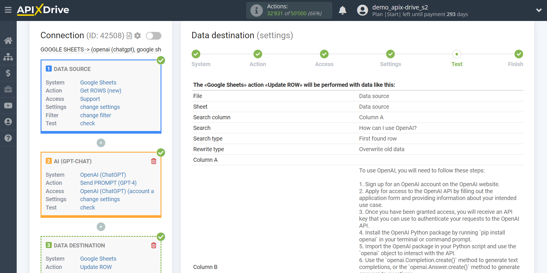 Setting up OpenAI (ChatGPT) in Google Sheets | Test data