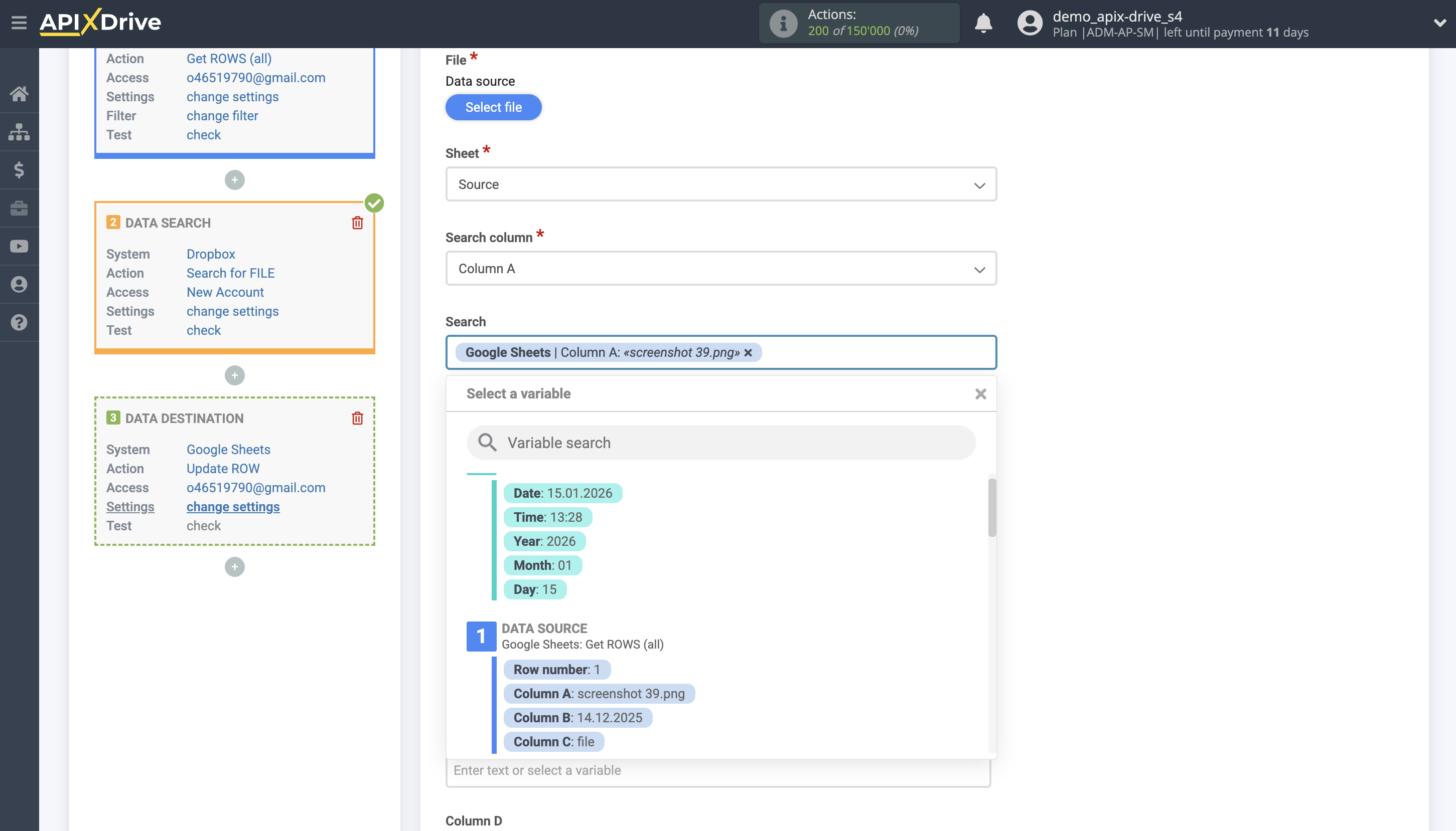 Setting up Dropbox Contact Search in Google Sheets | Assigning fields