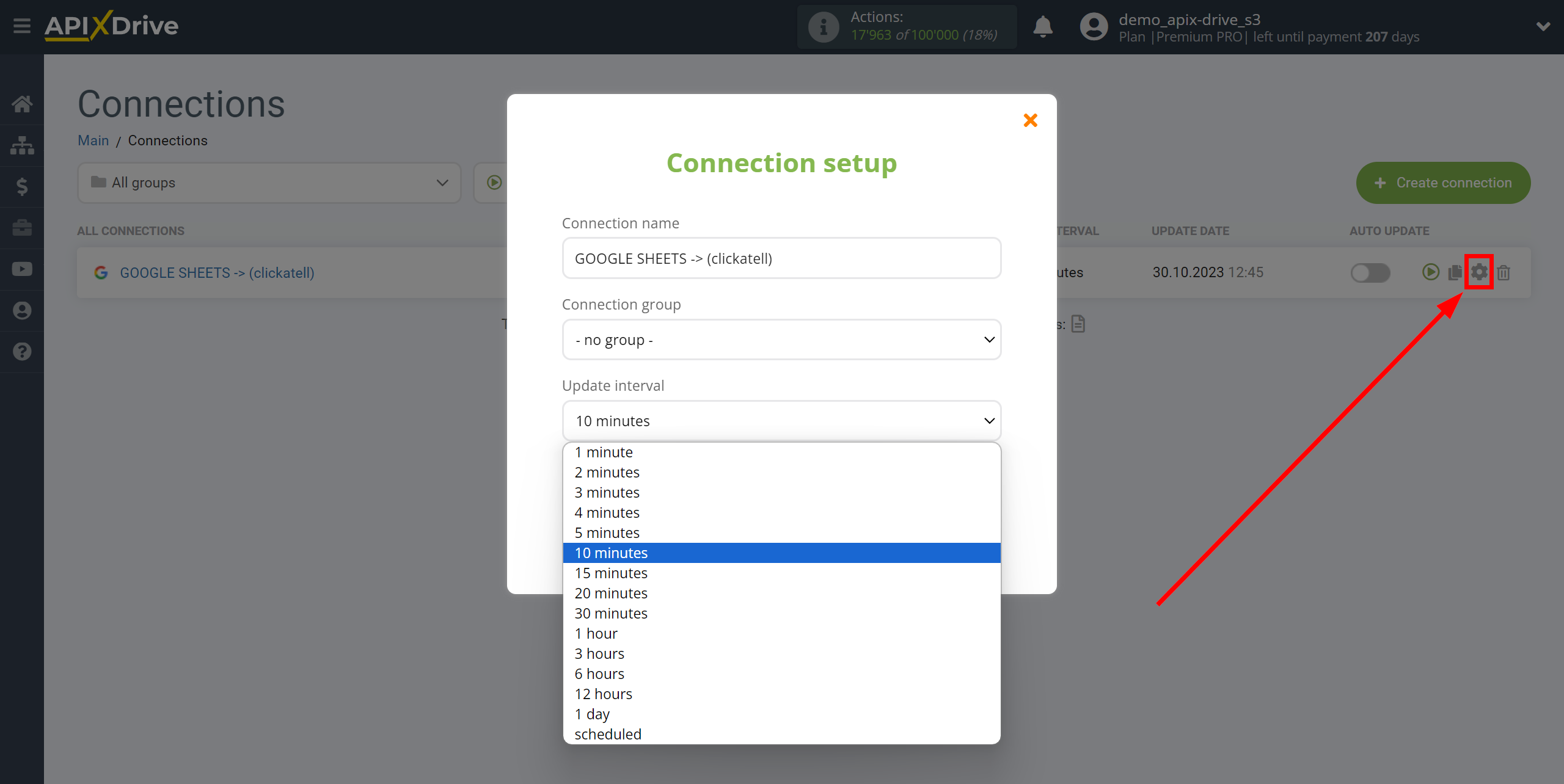 How to Connect Clickatell as Data Destination | Update interval