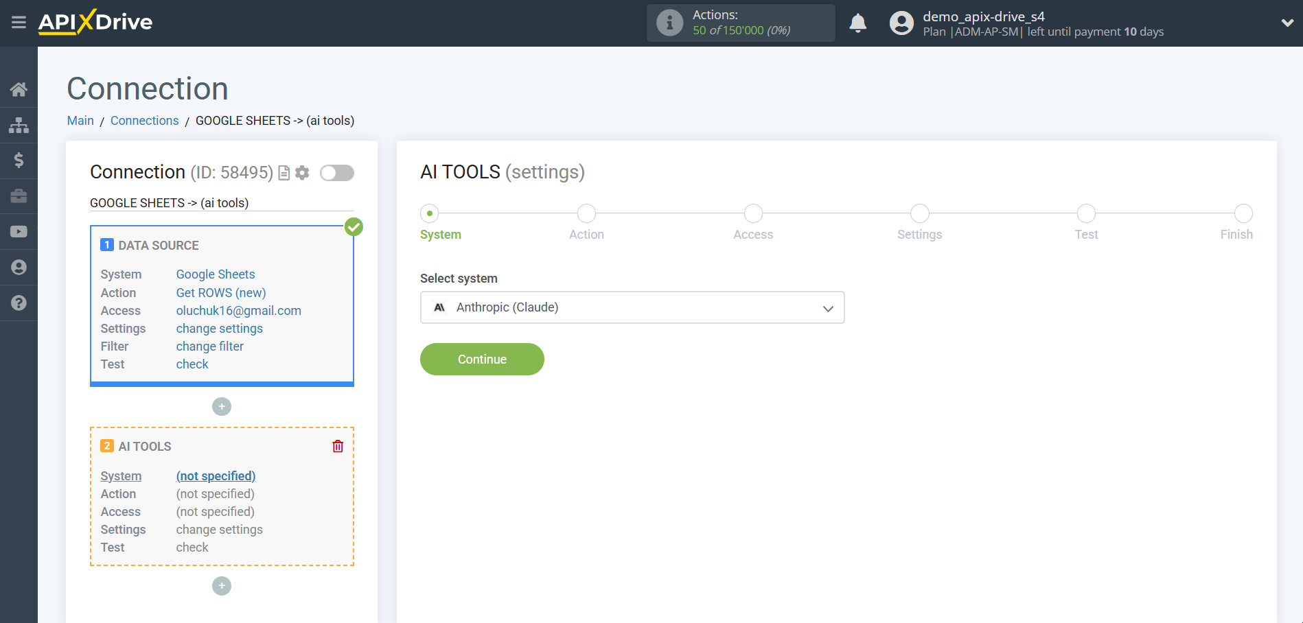 Setting up Anthropic in Google Sheets | System selection