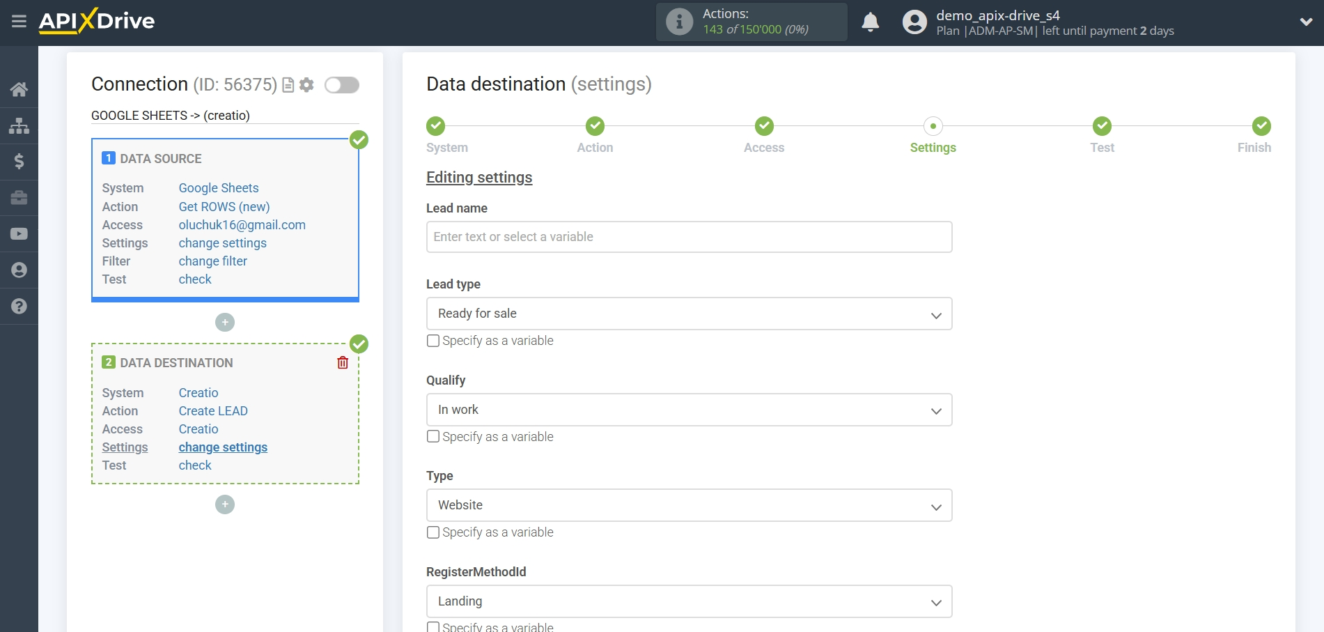How to Connect Creatio  as Data Destination | Assigning Fields How to Connect Creatio  as Data Destination | Assigning Fields