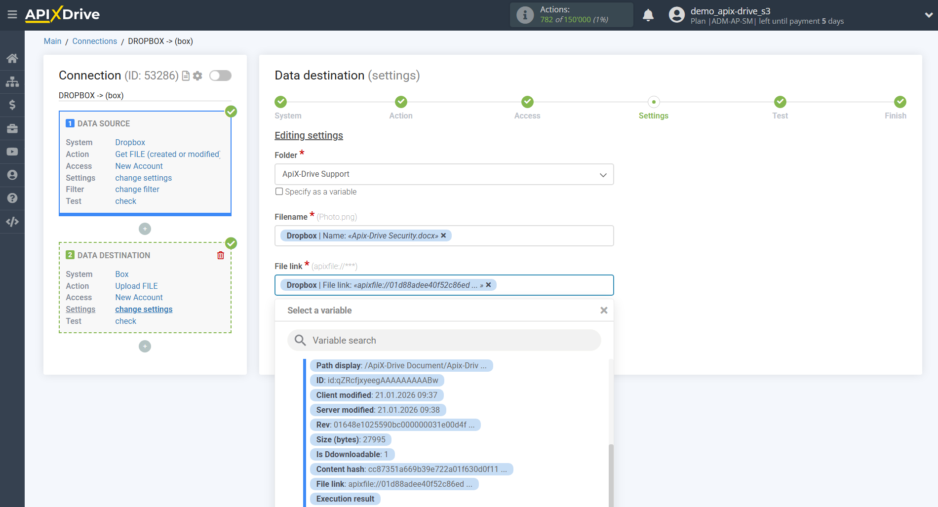 How to Connect Box as Data Destination | Field settings