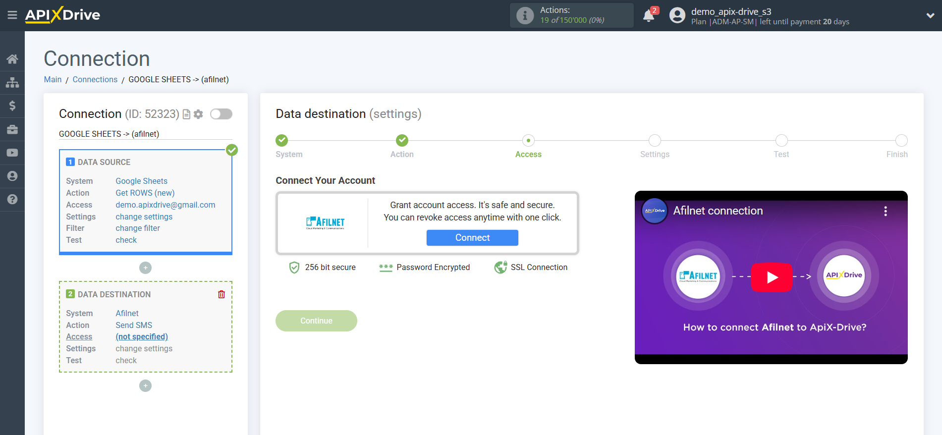 How to Connect Afilnet as Data Destination | Account connection