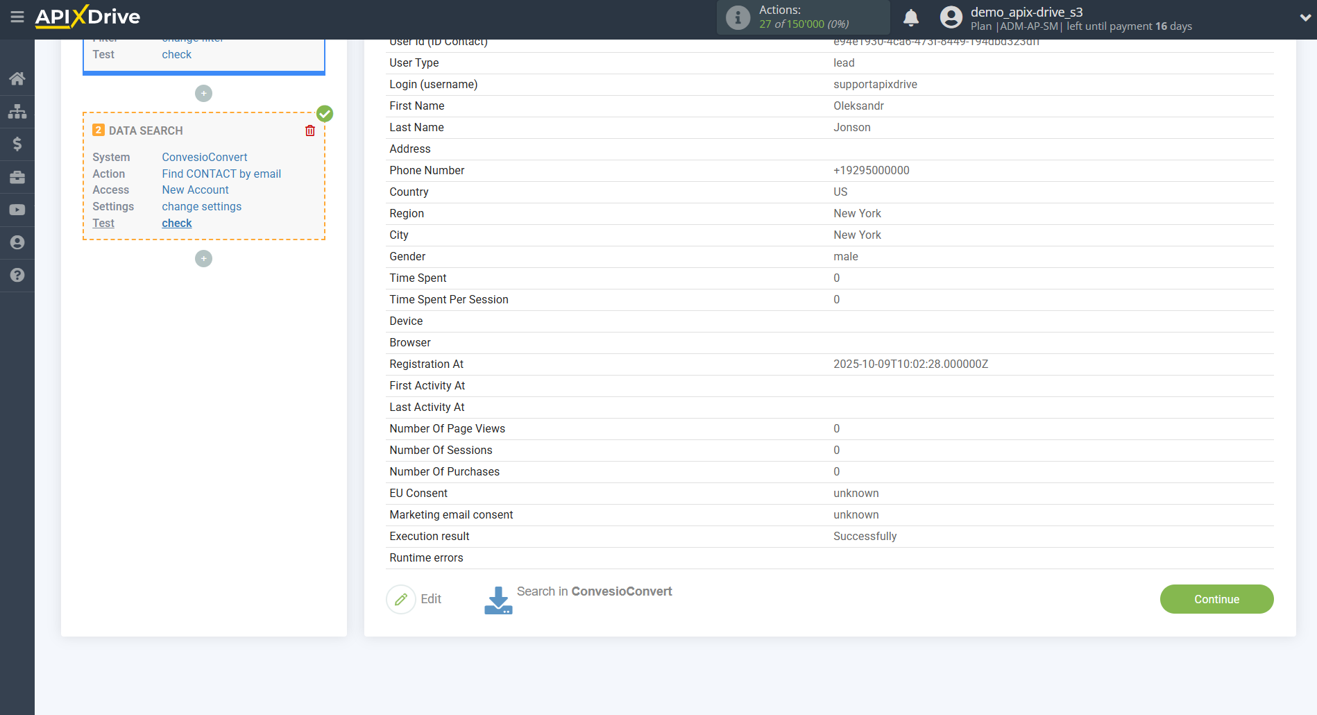 Setting up ConvesioConvert Contact Search in Google Sheets | Test data Setting up ConvesioConvert Contact Search in Google Sheets | Test data