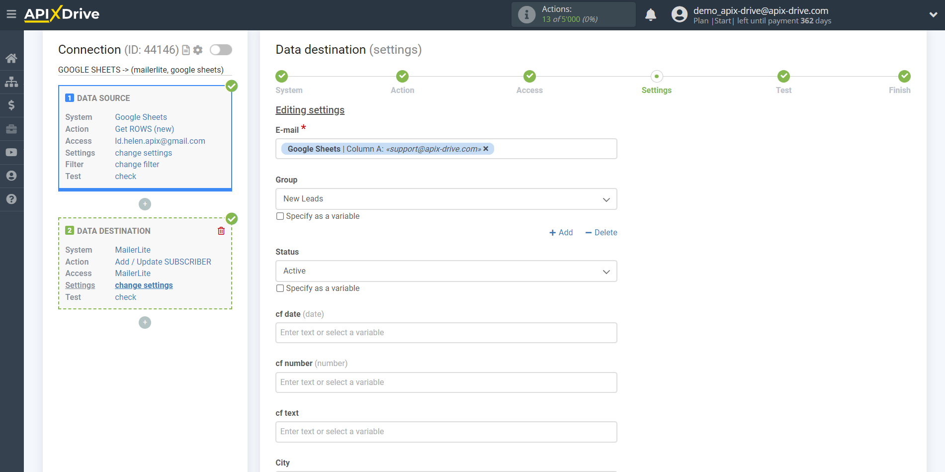 How to Connect MailerLite as Data Destination | Assigning fields