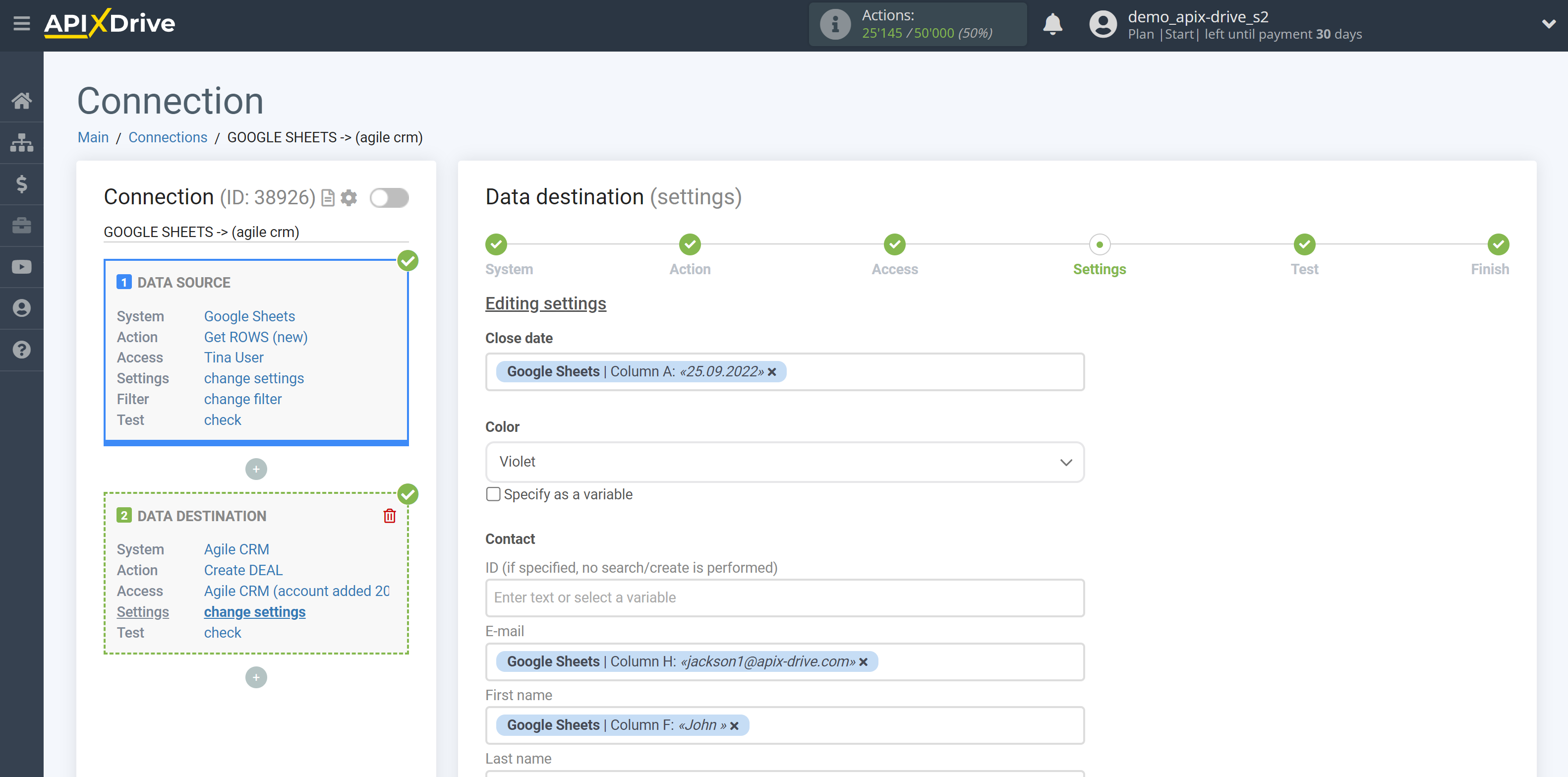 How to Connect AgileCRM as Data Destination | Assigning Fields