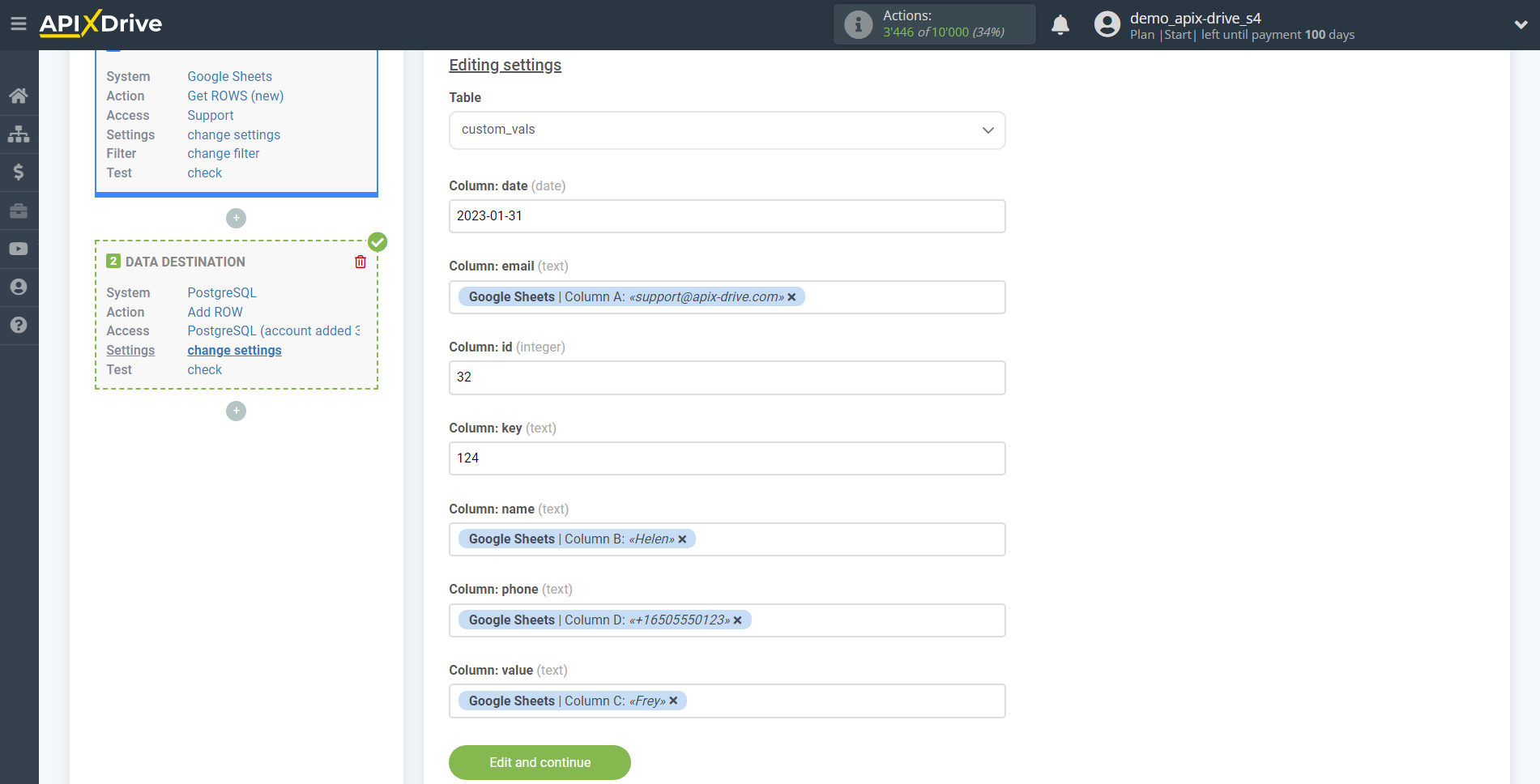 How to Connect PostgreSQL as Data Destination | Assigning fields