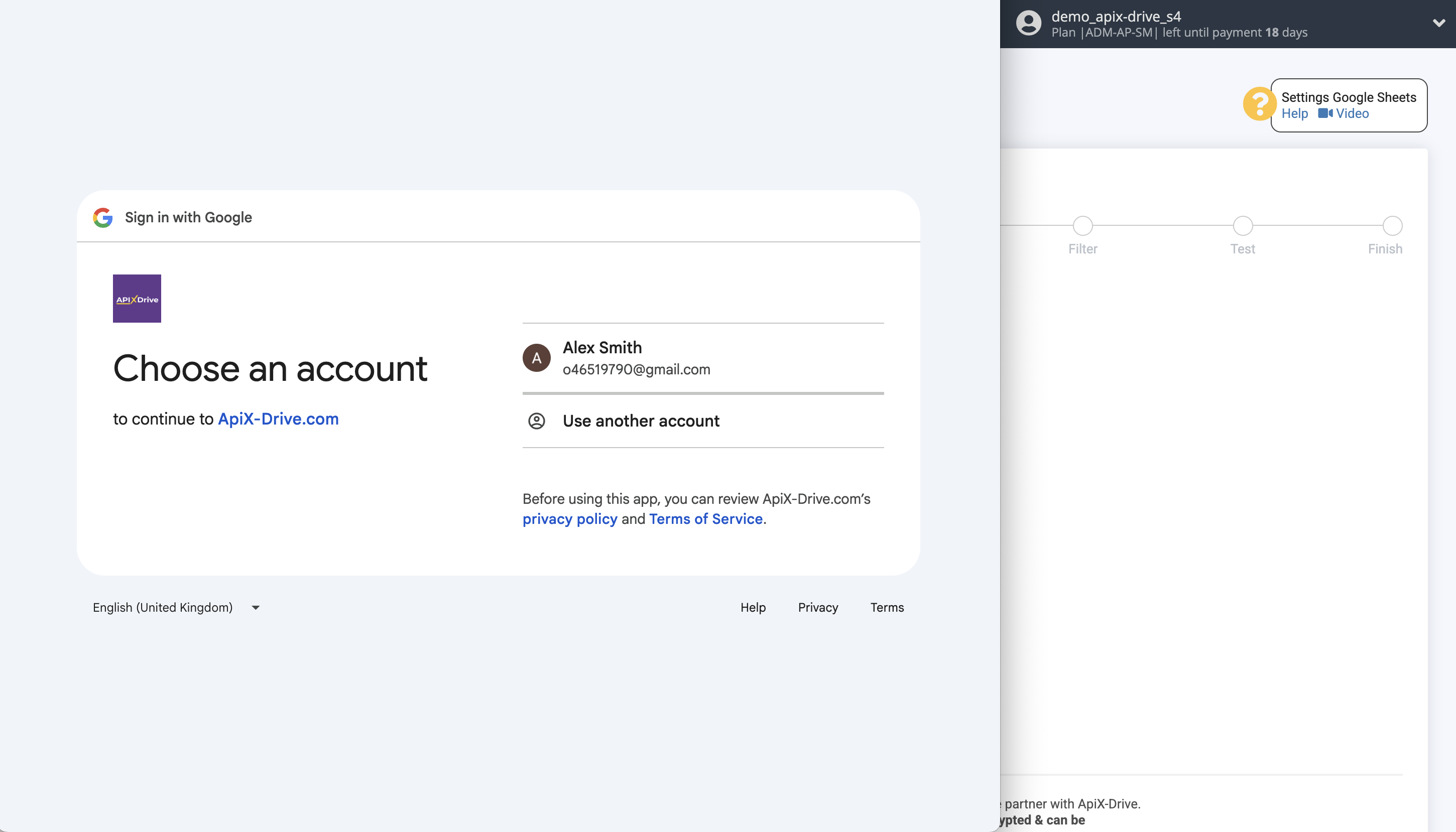 Telegram File Upload Settings to Dropbox | Select a Google account to connect