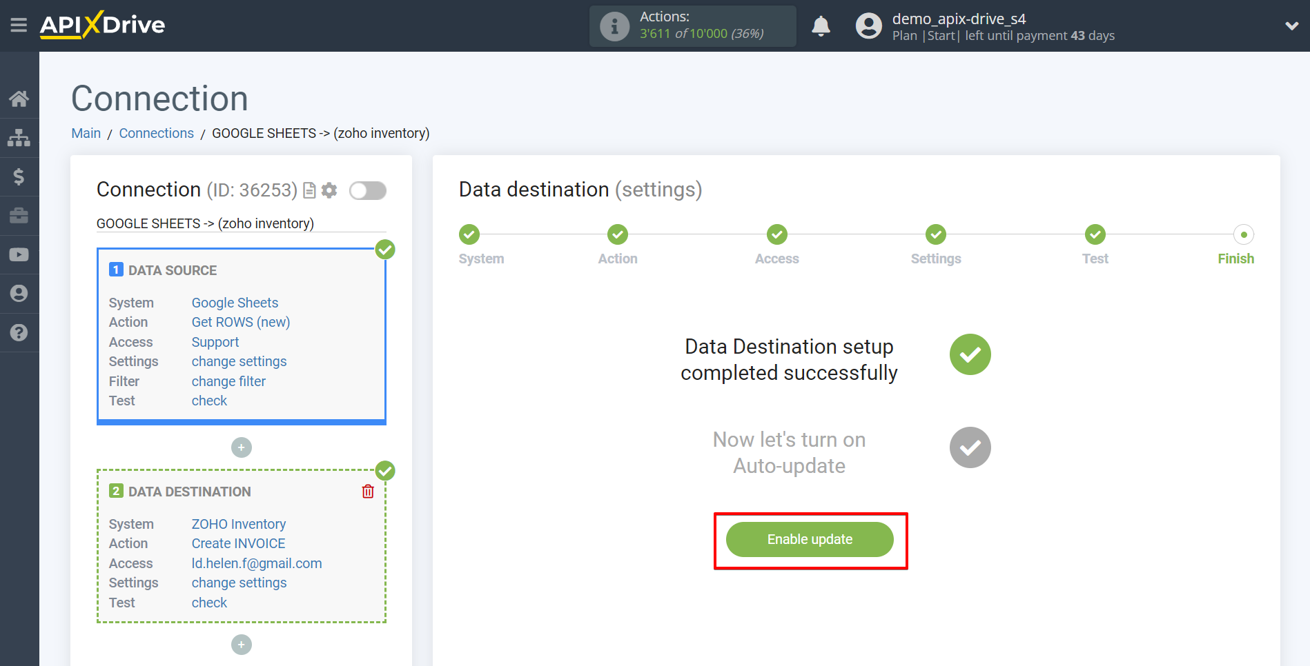 How to Connect Zoho Inventory as Data Destination | Enable auto-update