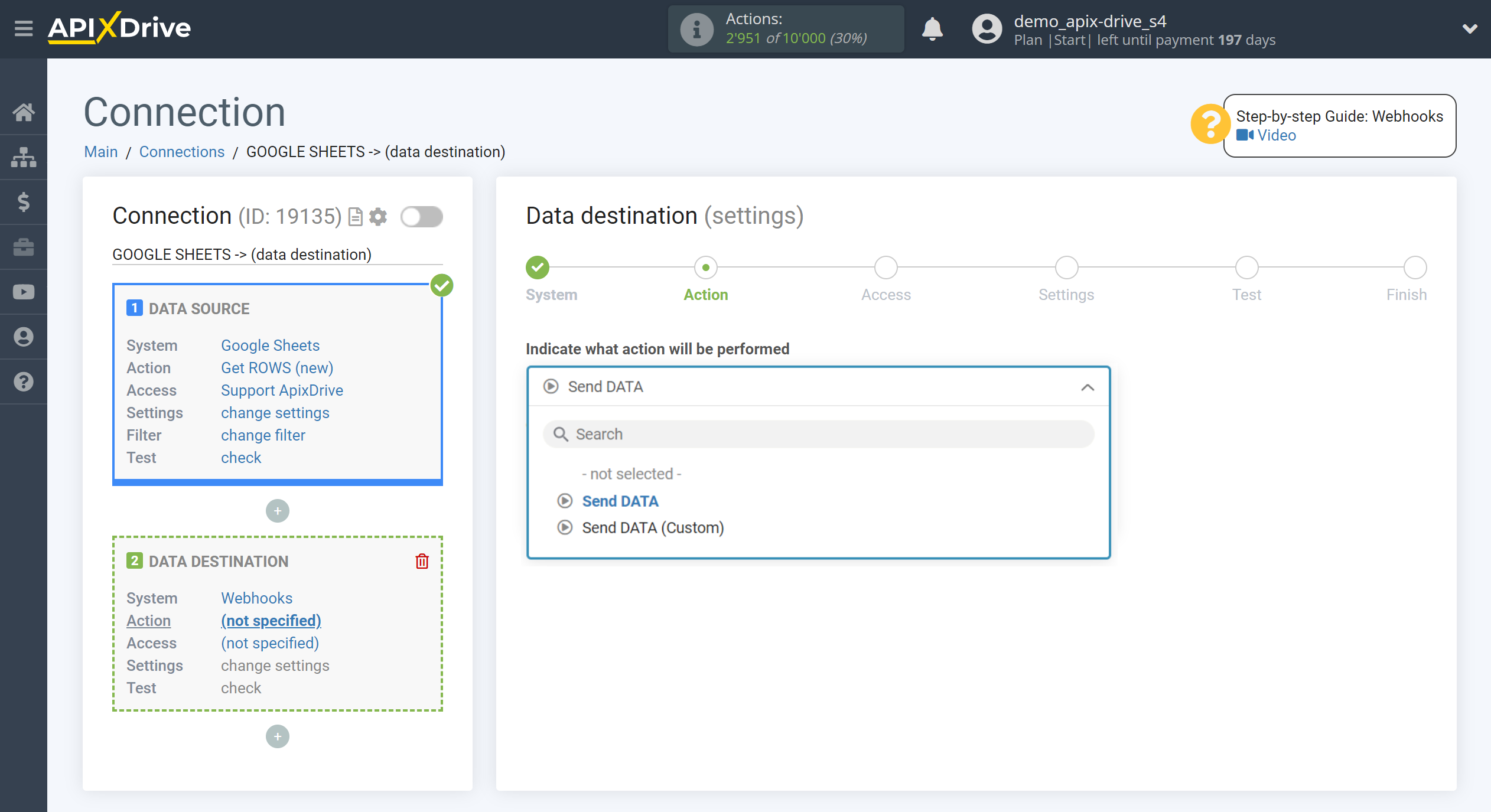 How to Connect Webhooks as Data Destination | Action selection