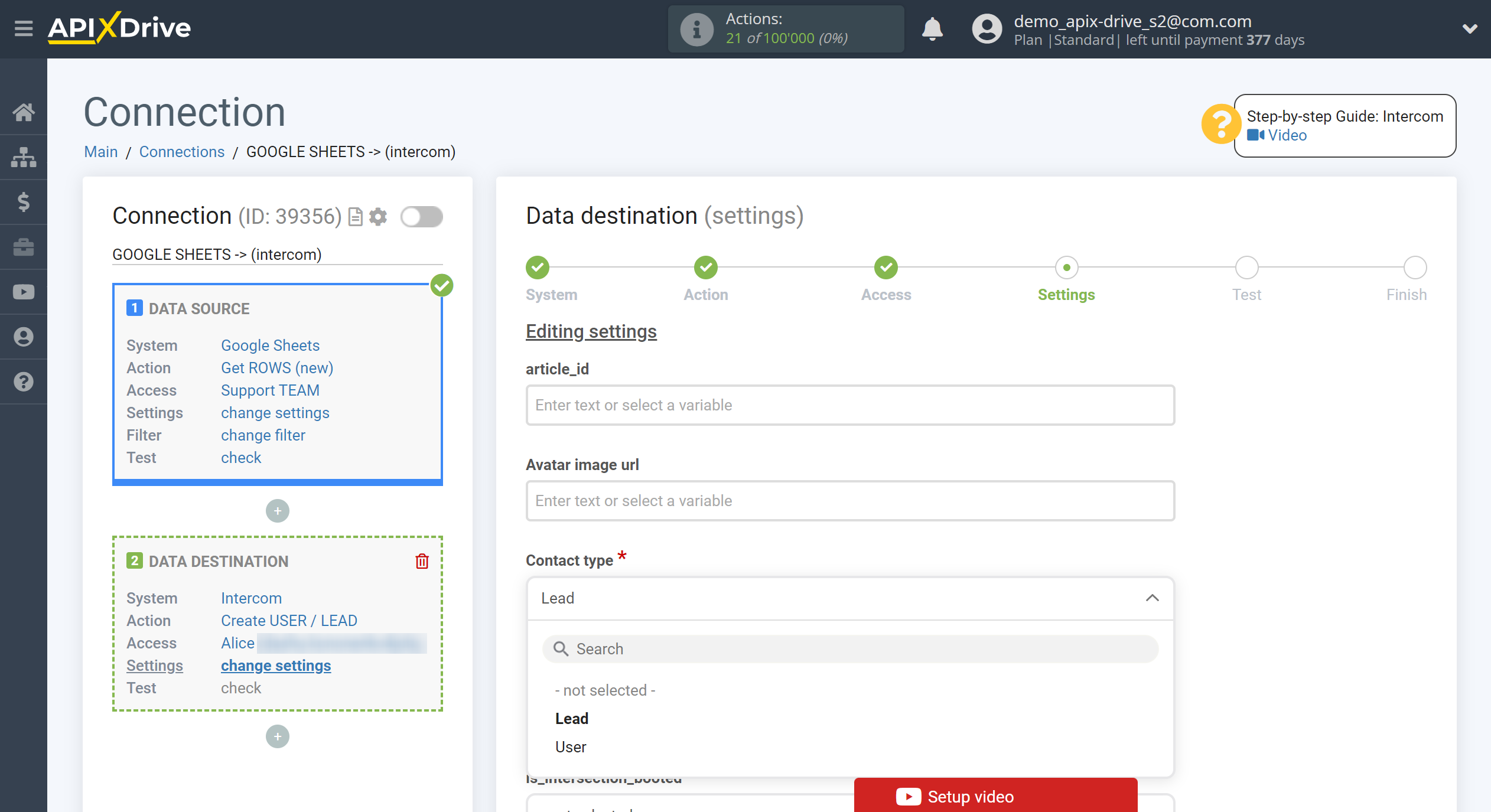 How to Connect Intercom as Data Destination | Assigning fields