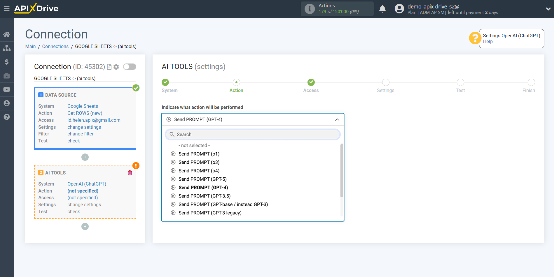 Setting up OpenAI (ChatGPT) in Google Sheets | Action selection Setting up OpenAI (ChatGPT) in Google Sheets | Action selection
