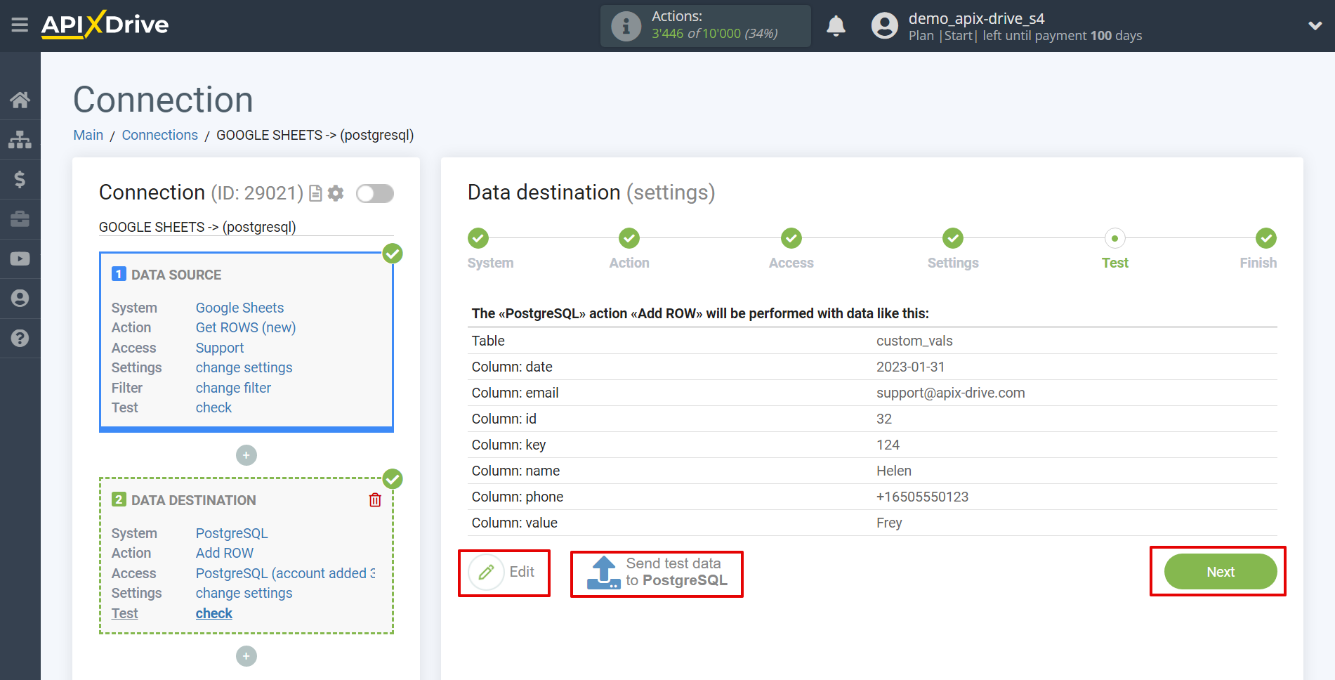 How to Connect PostgreSQL as Data Destination | Test data